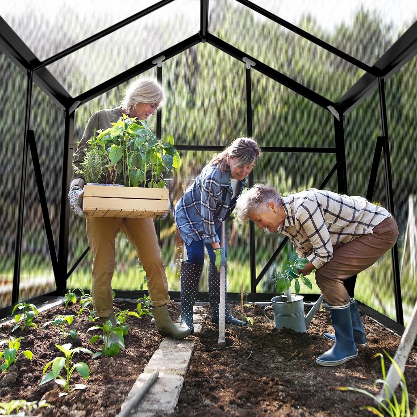 VINGLI 6x8 FT Heavy Duty Polycarbonate Greenhouse with 5 Roof Vents, Aluminum Frame, Black