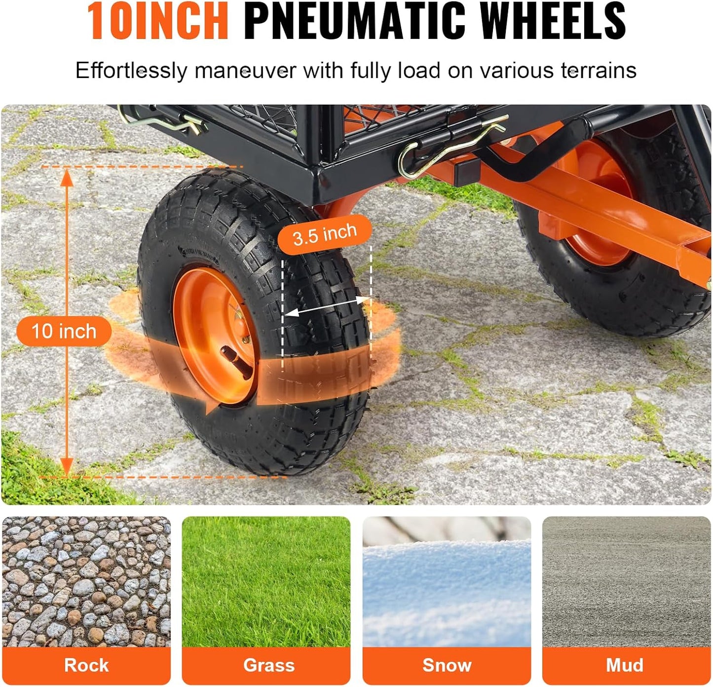 VEVOR 400lbs Steel Garden Dump Cart, Heavy Duty Garden Wagon Yard Dump Wagon with Removable Sides, Convert to Flatbed, Utility Liner, 10in All Terrain Wheels