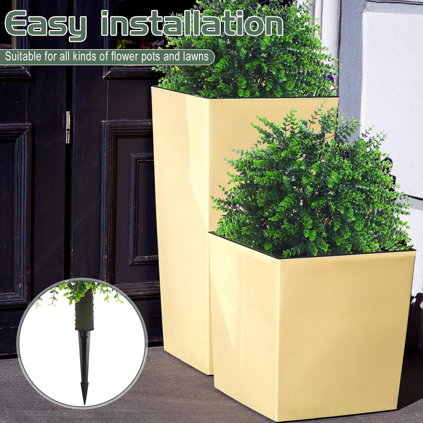Yunlly 2 Pcs 18 Inch Artificial Boxwood Ball Topiary Tree Fake Outdoor Plants Bush, UV Resistance Faux Shrubs with Spike Realistic Greenery Potted for Indoor Garden Yard Porch Patio Decor (Green)