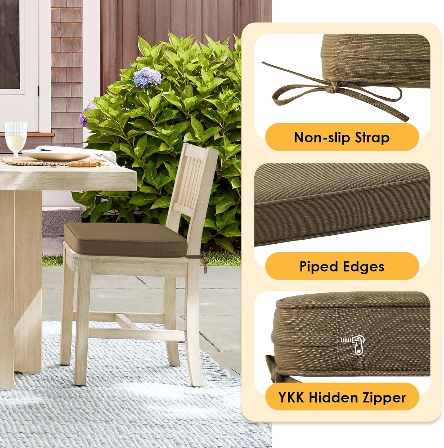 Outdoor Sunbrella Square Corner Seat Cushion, 18.5"x16"x3", Set of 4, Non Slip Seat Cushion Pads with Removable Cover for Patio Furniture, Garden Yard Lawn, Specrtum Caribou