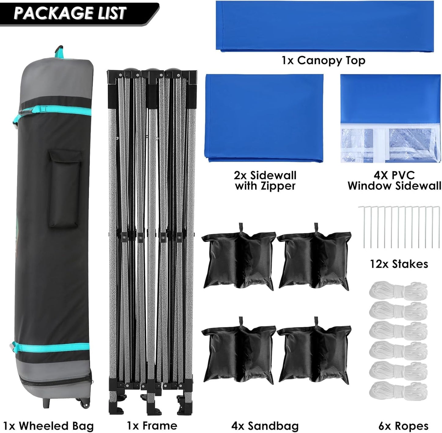 COBIZI 10x20 Canopy with Sidewalls, Heavy Duty Party Tent Pop up carpas para Fiestas, Tents for Parties, Wedding, Outdoor Ez up Foldable Portable Canopy Tent with Wheeled Bag, Blue(Windproof Upgrade)