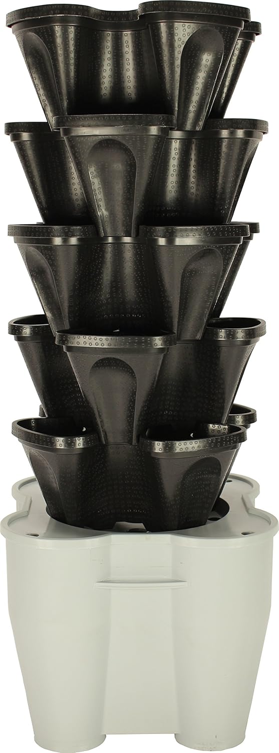 Mr. Stacky Smart Farm - Automatic Self Watering Garden - Grow Fresh Healthy Food Virtually Anywhere Year Round - Soil or Hydroponic Vertical Tower Gardening System (Standard Kit, Black)