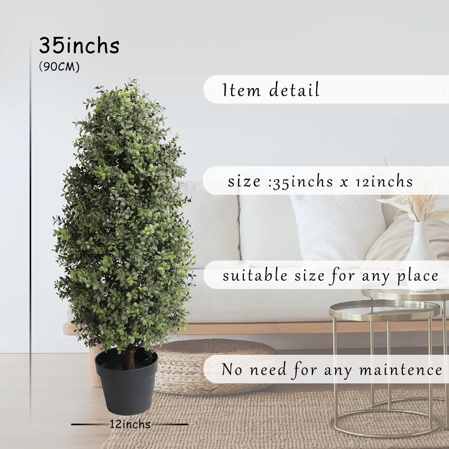 35inch Artificial Topiary Boxwood Tree, Faux Plants Outdoor 2 Packs Fake Bushes Faux Shrub, Artificial Topiary for Outdoors for Home Decor Indoor Front Porch