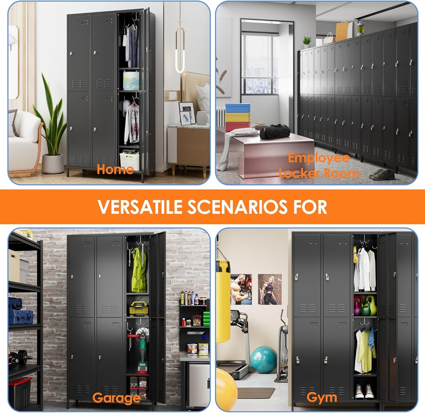 METAN Metal Locker for School Office Gym Bedroom,6 Doors Steel Storage Lockers Cabinet for Employees,Industrial Storage with 1 Shelf,Assembly Required,Black