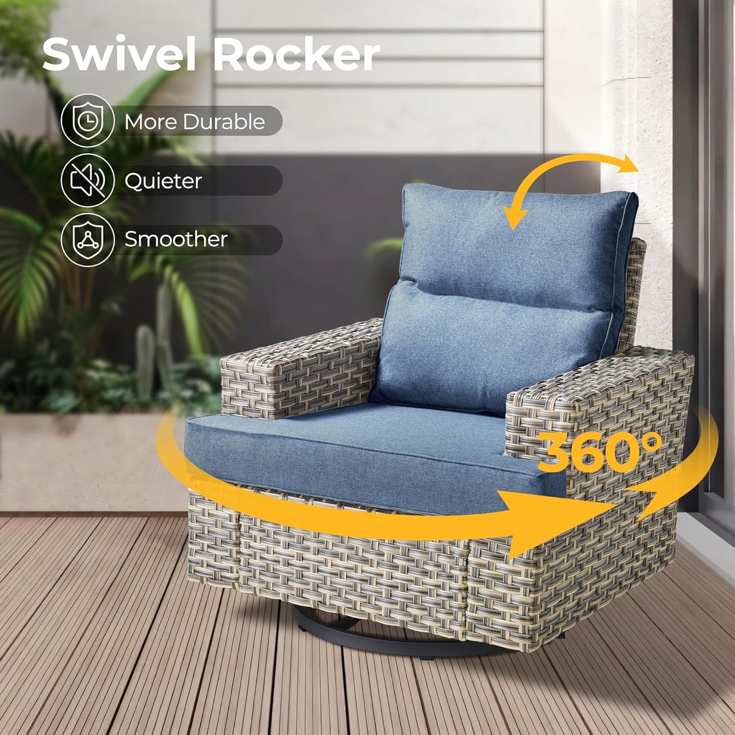 HOOOWOOO Outdoor Sectional Patio Furniture Set with Fire Pit Table,13 Pieces Wicker Conversation Sets L Shaped Couch,Extra Deep Out Door Sofa Outside Furniture with Swivel Chairs Ottoman,Denim Blue