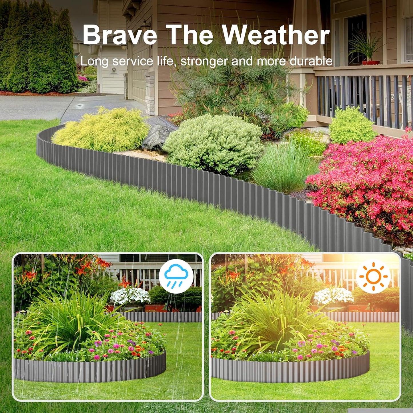 Land Guard Corrugated Garden Edging Border,12" x 50' Landscape Paver Edging, Tall Landscape Edging, Fence for Garden, Flower Bed, Lawn and Landscape Edging (Grey)
