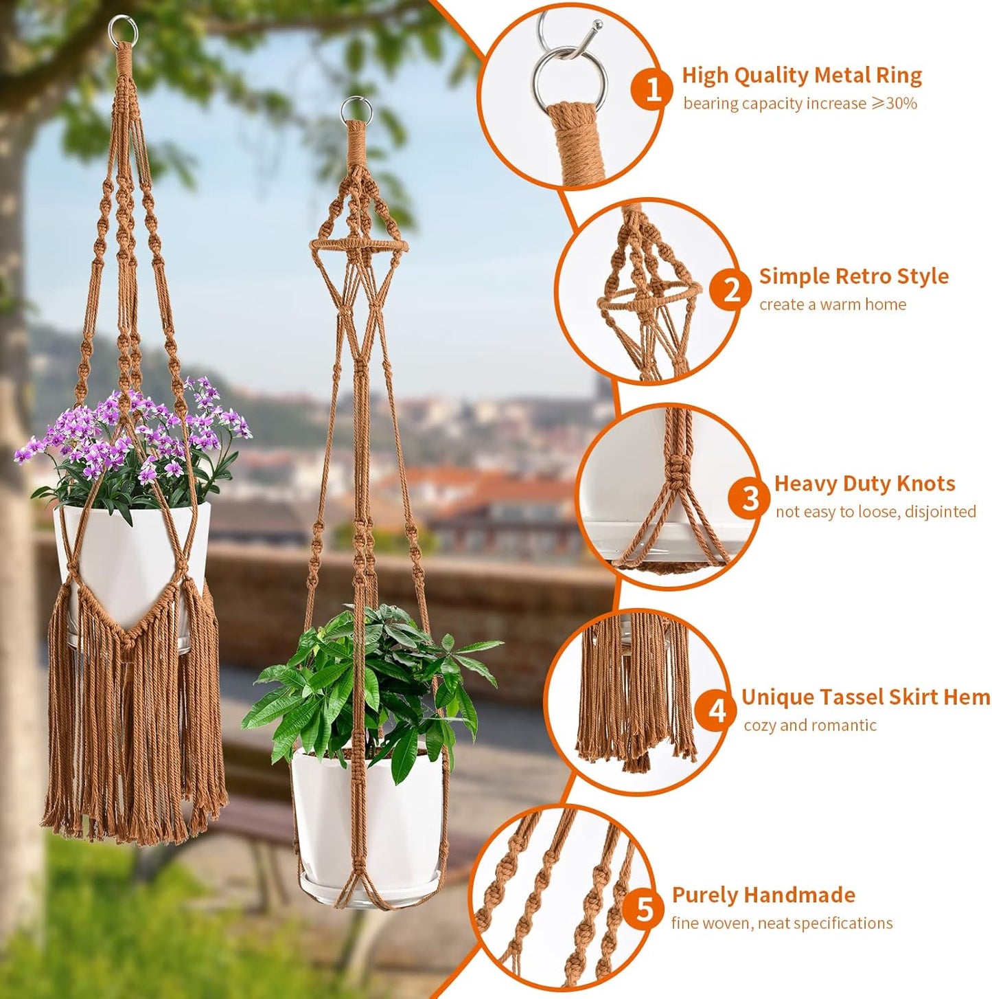 Macrame Plant Hangers, 6Pack Hanging Planters for Indoor Plants w/ 6 Set Hangers Kit Handmade Macromay Plant Hangers Indoor Flower Pots Holder Stand for Boho Home Décor (POTS NOT Included)