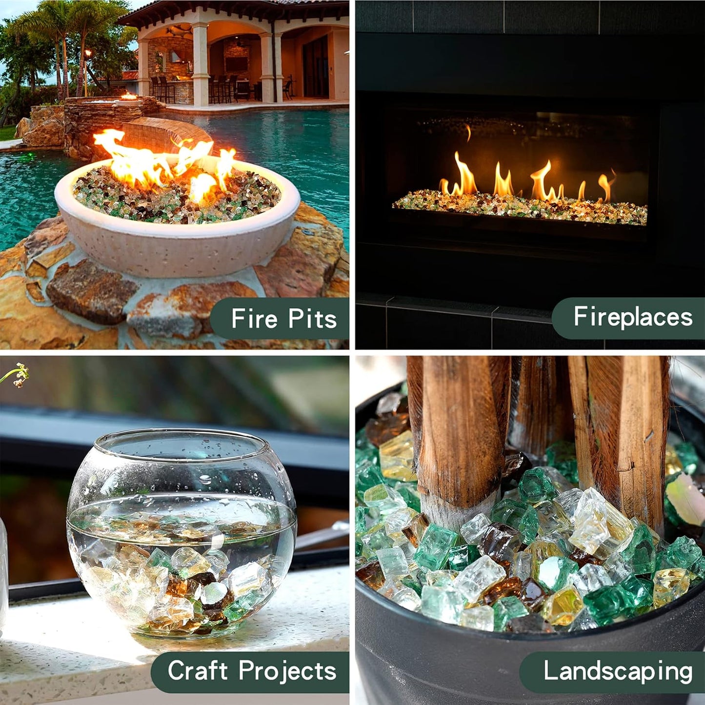 Mr. Fireglass 10 Pounds Blended Fire Glass - 1/2 Inch Mixed Colored High Luster Reflective Tempered Glass Rocks for Fireplace Fire Pit Table Fireplace and Landscaping, Copper+Gold+Light Green