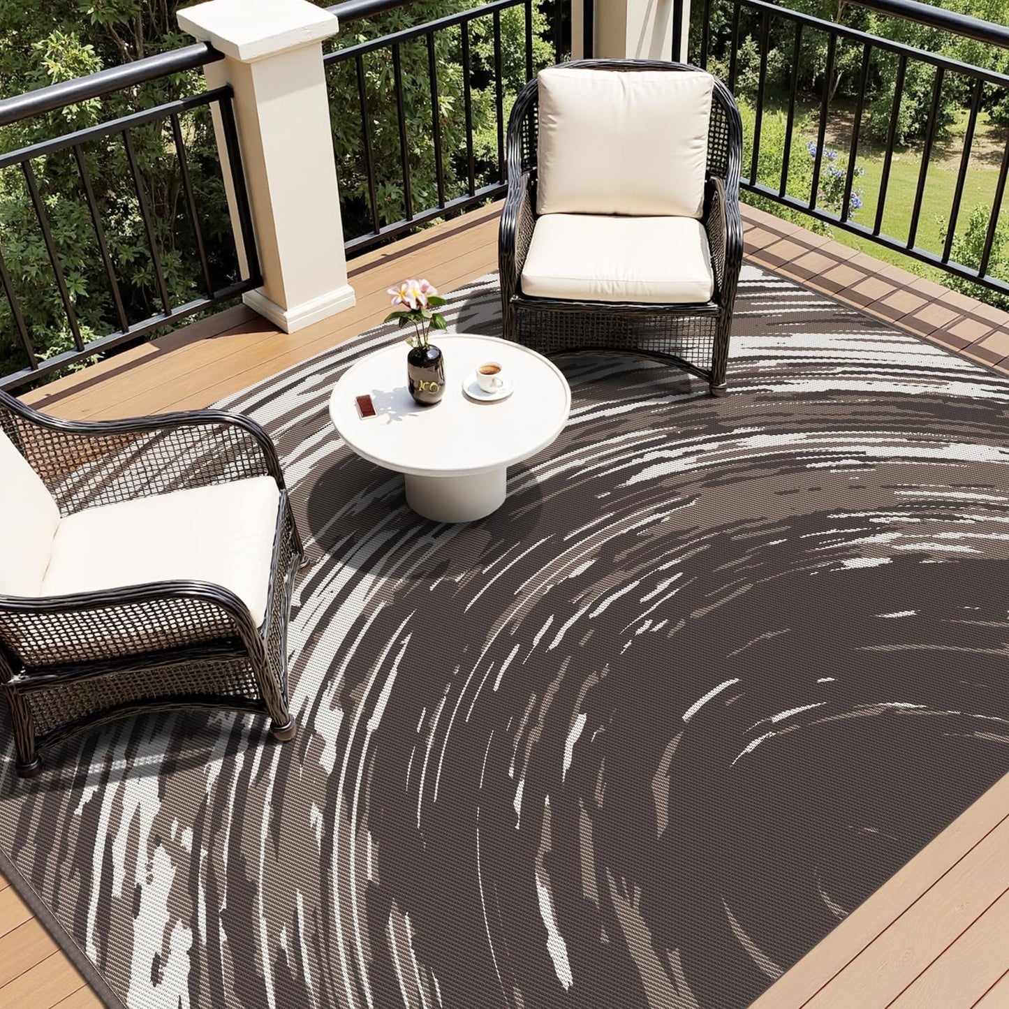 COCOER Modern Outdoor Rug 9x12 Reversible-Waterproof Outdoor Patio Rug-Quick Dry Outdoor Area Rugs Indoor Outdoor Rugs-Outside Rug Patio Decor for Porch Deck Balcony Backyard