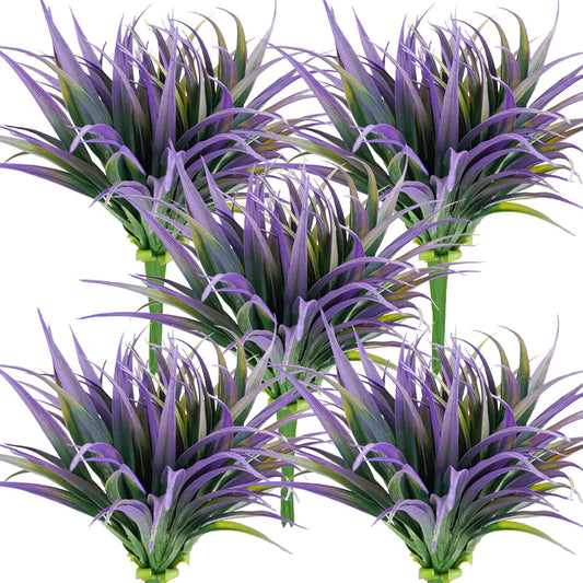 32Pcs Artificial Grass Fake Plants 17.3in Outdoor Plants UV Resistant Faux Greenery Stems Fake Grass for Home Window Garden Office Patio Pathway Front Porch Halloween Décor Green & Purple