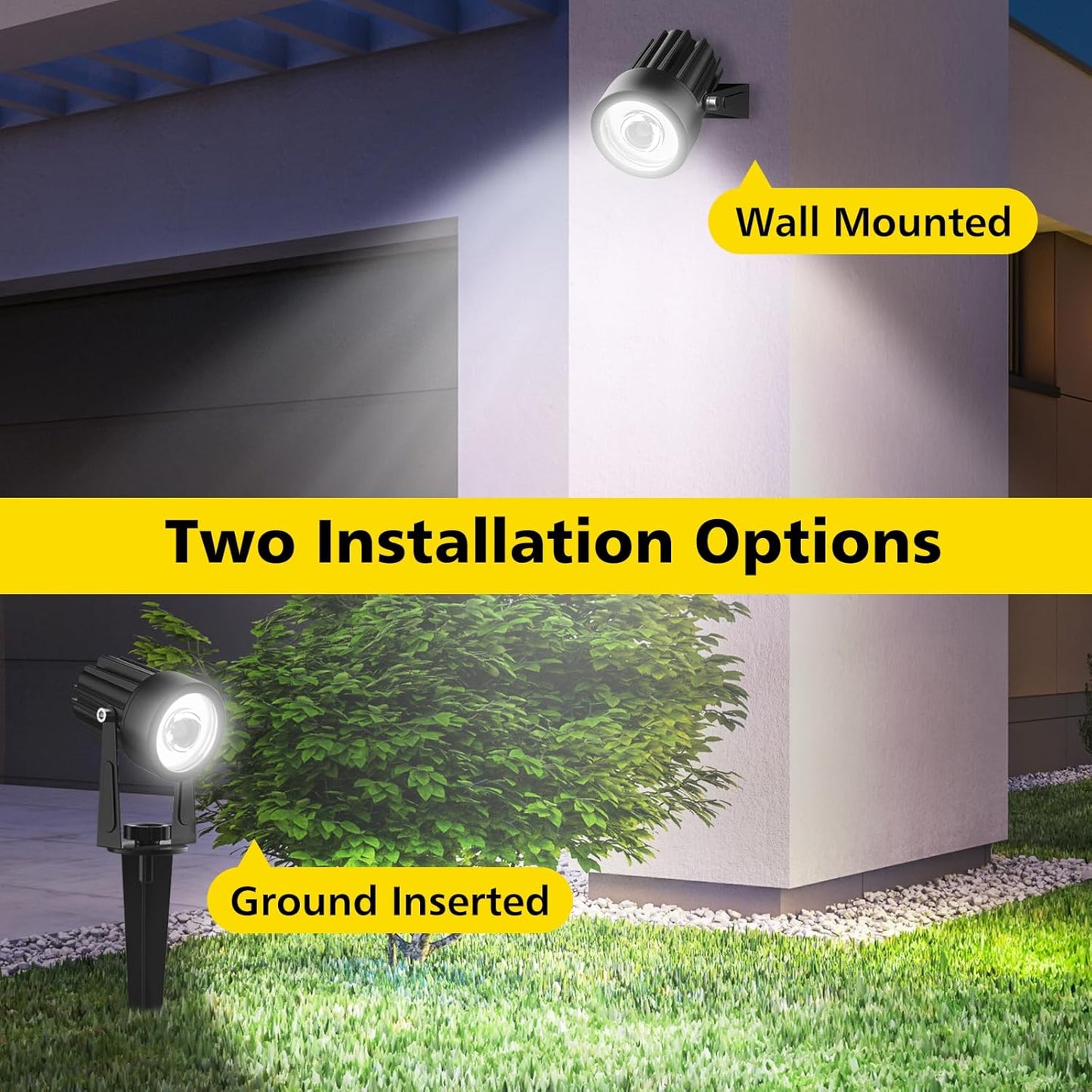 T-SUN 2W Solar Spotlights, LED Solar Powered Landscape Lights Outdoor Waterproof Solar Security Wall Lights Auto ON/Off Dual Head Light for Garden Yard Patio(Cold White)