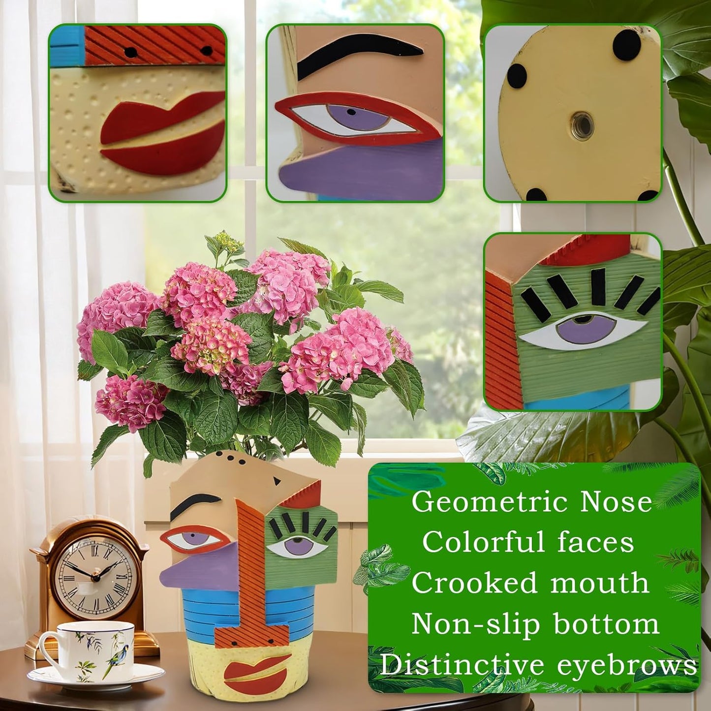 Abstract Face Planters Pots Head,Unique Head Planter for Indoor Plants,Funny Face Flower Pot,Colorful Plant Pots for Outdoor Garden Decor and Home Art Decoration(Eclectic)