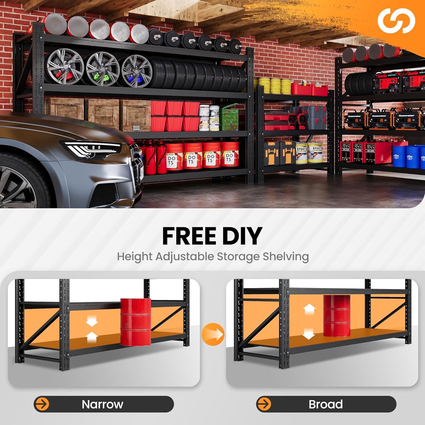 75” W Heavy Duty Metal Shelf, 8000LBS Metal Garage Shelving Units, 4 Tier Storage rack shelves, Steel Industrial Shelving , Adjustable Standing Shelf for Basement/Warehouse 75"W x 24"D x 70"H, Black