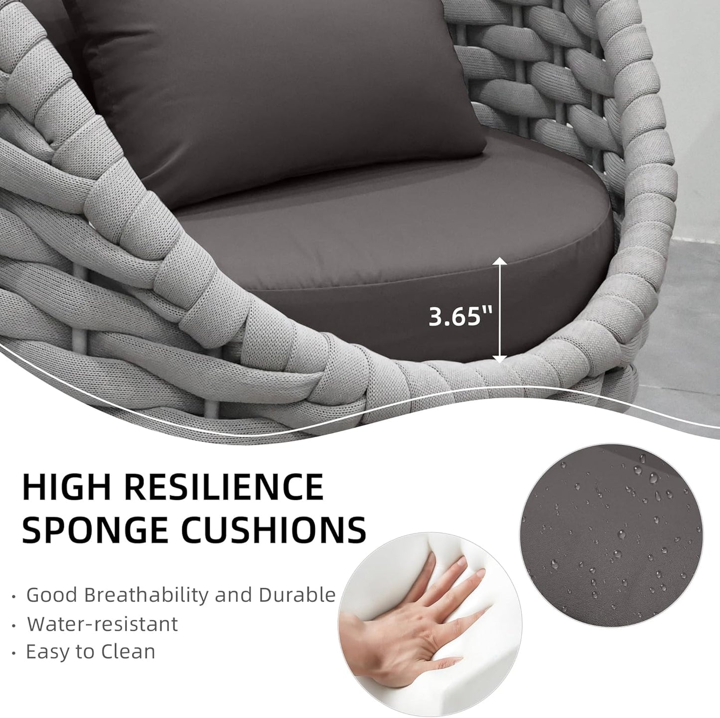 TWT 6 Pieces Patio Sofas All-Weather Teslin Rope Balcony Furniture with Dark Grey Cushions & Pillows, Patio Couch Outdoor Patio Furniture Set for Indoor, Balcony, Backyard, Deck, Poolside