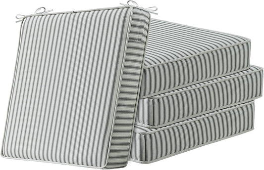 Square Corner Seat Cushions, 19" x 19" x 3", Set of 4, Indoor Outdoor Water Repellent Universal Chair Pads with Ties for Patio Furniture, Garden Deck Dining Chairs, Black and White