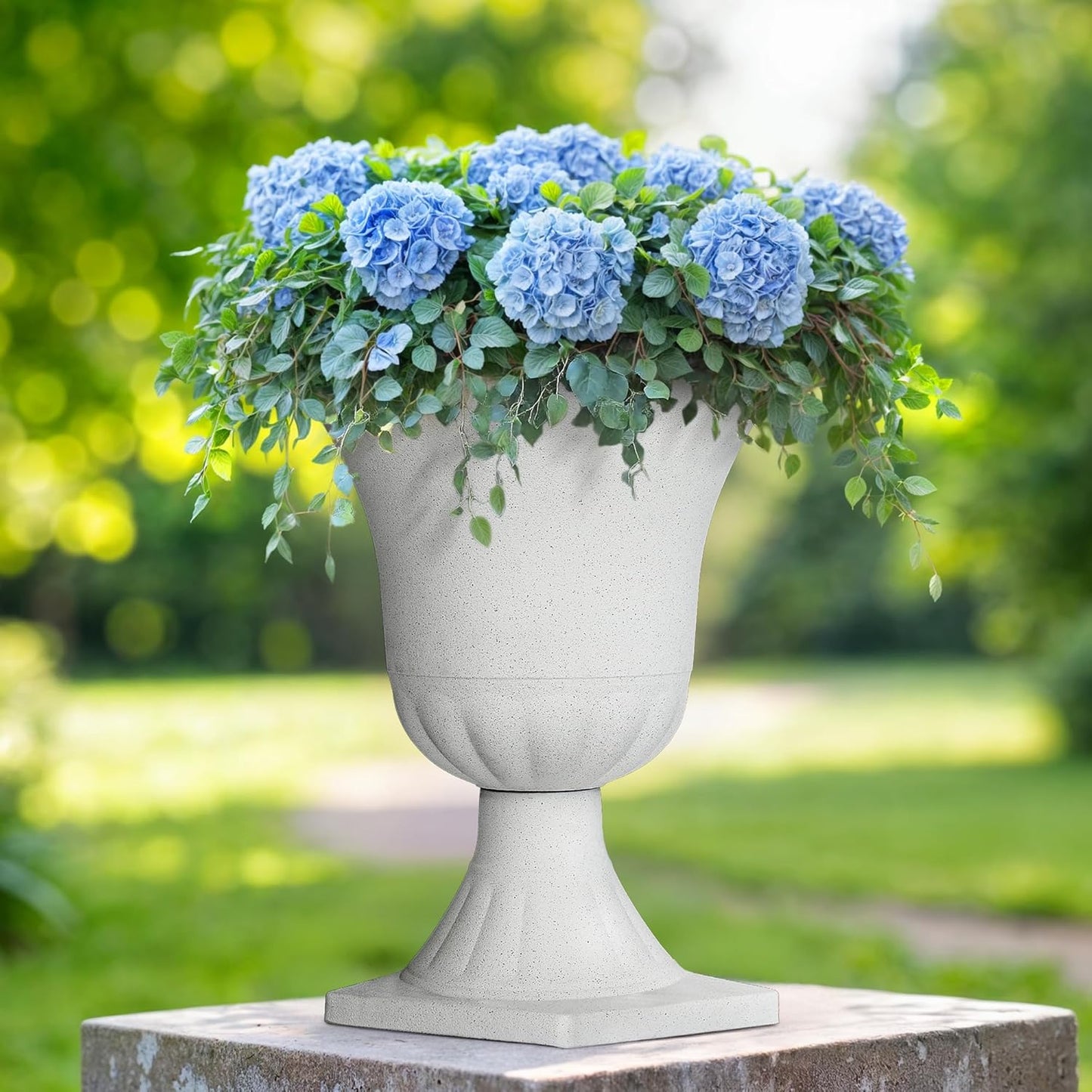22" H Urn Tall Planters, 2-Pack Large Flower Pots for Indoor Outdoor Use, Elegant White Terrazzo Weather-Resistant Pot Containers for Garden Patio Yard Balcony Entryway or Home Décor, KD Base