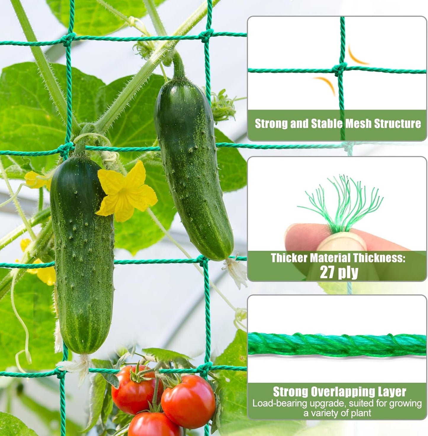 Trellis Netting, Garden Trellis Netting for Climbing Plants, 16.5x6.6Ft Plant Netting for Cucumber, Tomato, 27 Strands Nylon & 4x4 Inch Mesh, Grow Net for Vines, Fruits, Vegetables, Grapes, Beans,Peas