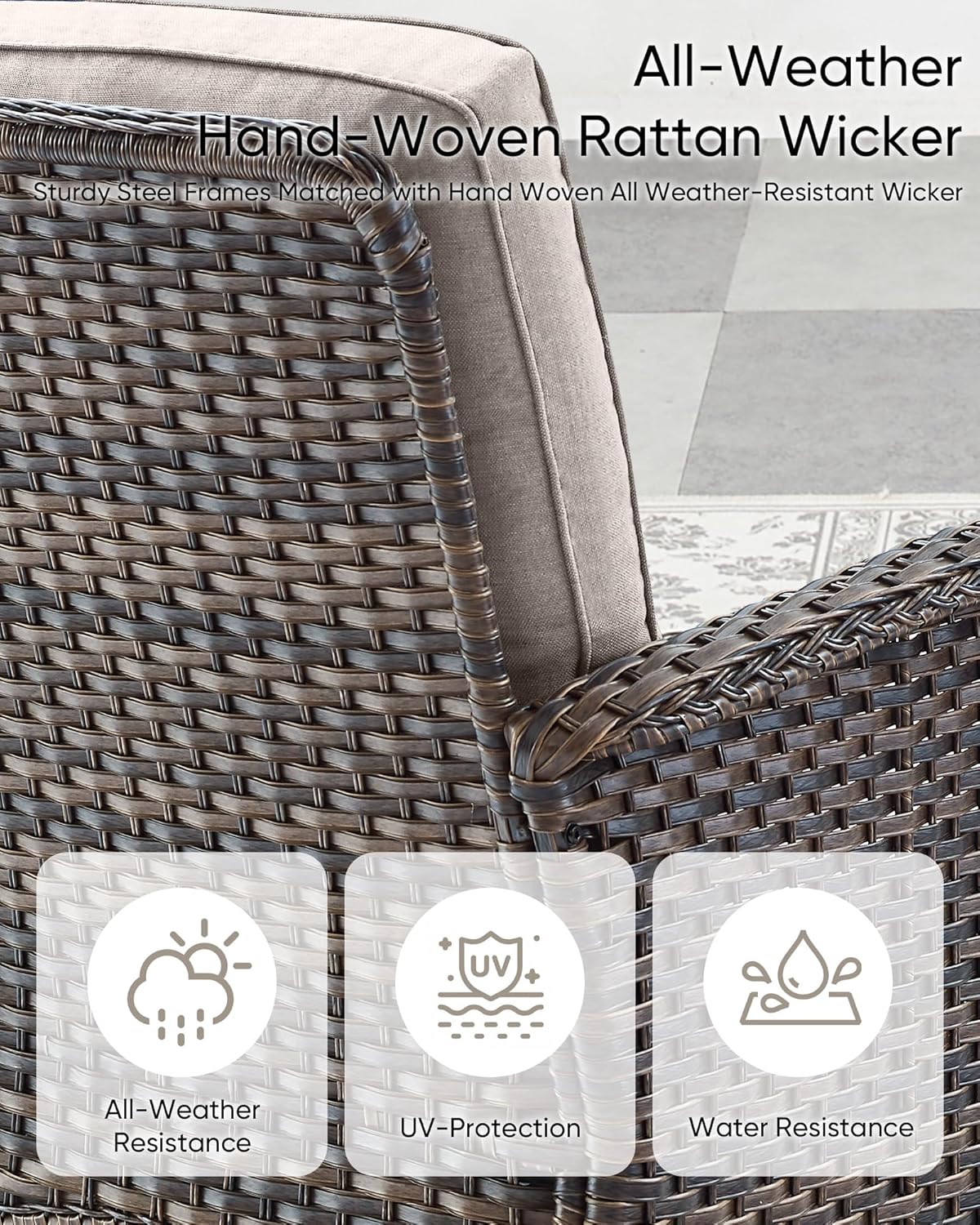 HUMMUH Outdoor Patio Couch-Outdoor Rattan Couch with Thick Cushions Outdoor Sofa for Deck Lawn Porch Balcony Poolside-Brown/Beige