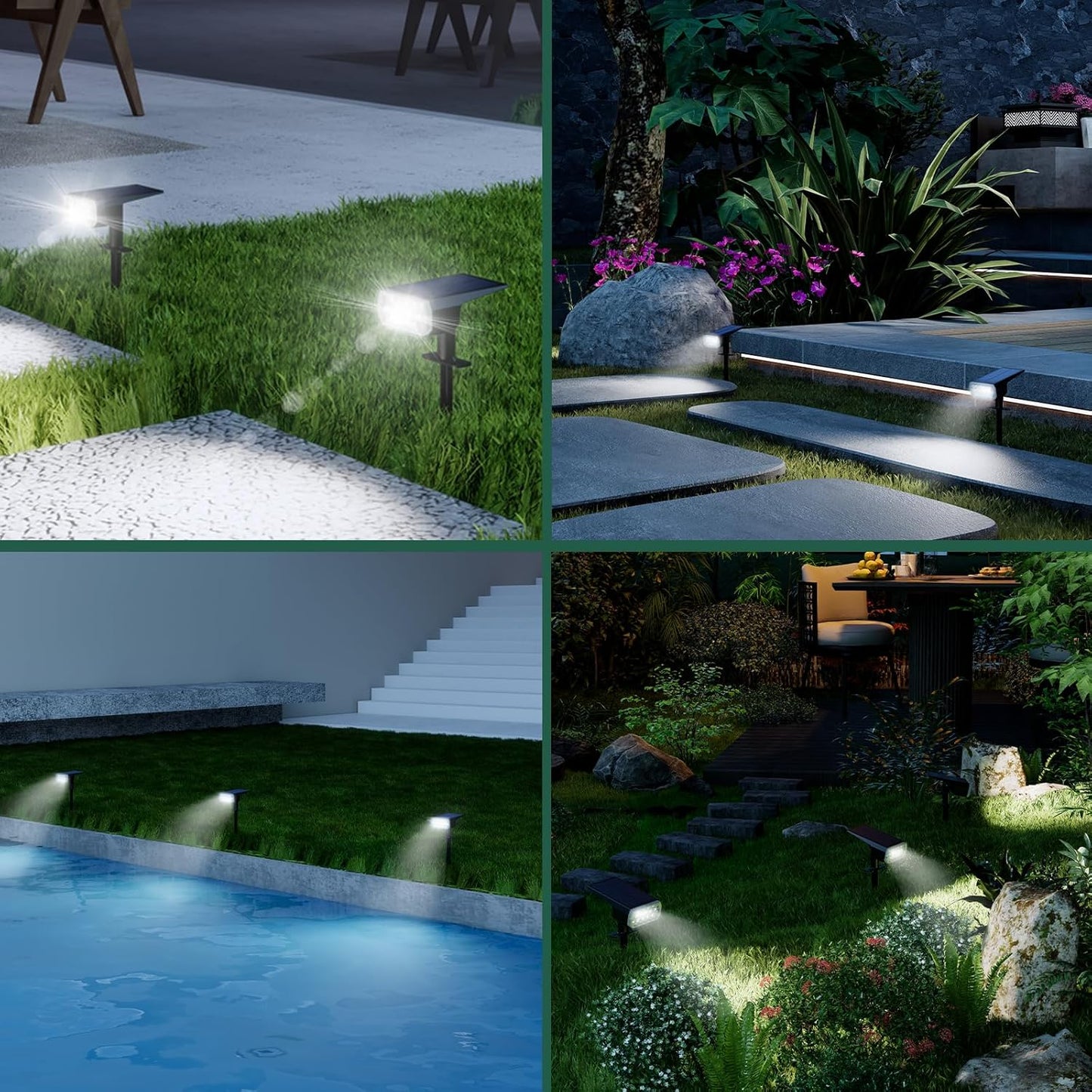 Solar Spot Lights Outdoor Waterproof IP65, 3 Lighting Modes Solar Outdoor Lights for Garden Yard Outside Landscape, 4 Pack