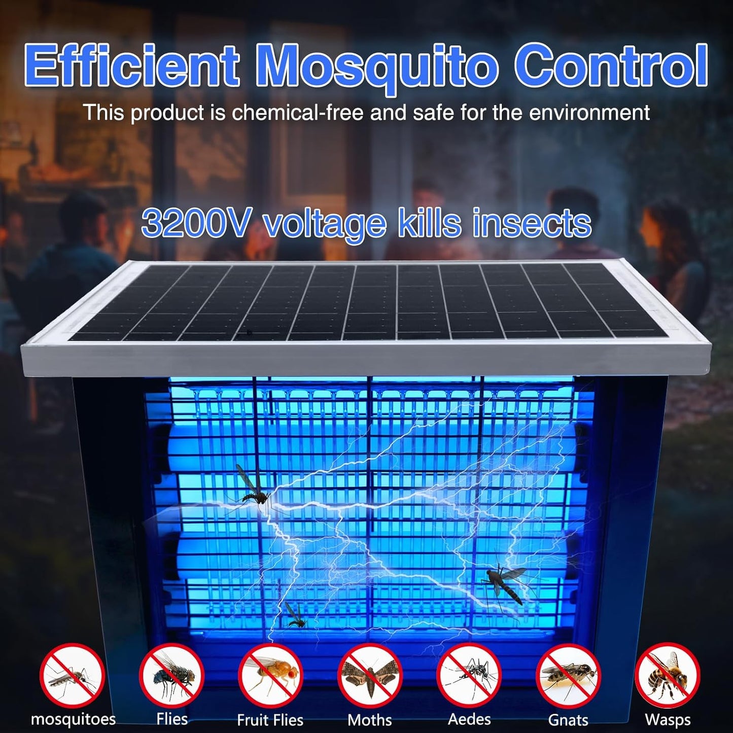 Solar Bug Zapper Outdoor for 2000 sq.ft, Portable Mosquito Zapper with 13 FT Extension Cord, Rechargeable Electric Fly Zapper with High Powered for Patio Garden Backyard RV Camping Pond Pest Control