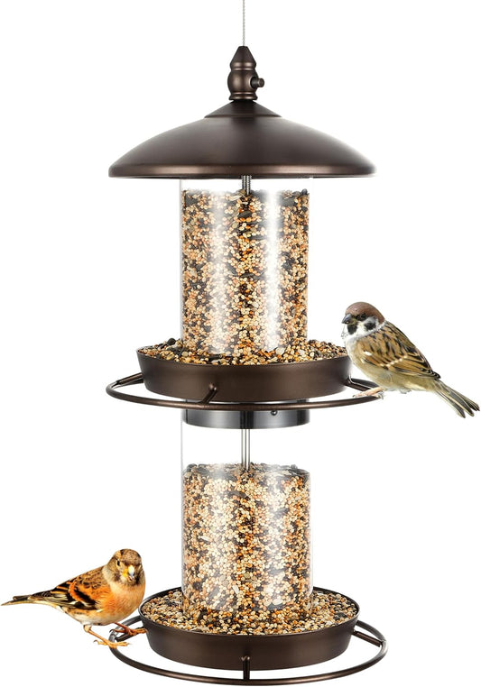 Backyard Expressions 2-Tier Bird Feeder with Sure-Lock Cap and Hanging Hook, Wild Bird Feeders - 4.5 lb Seed Capacity