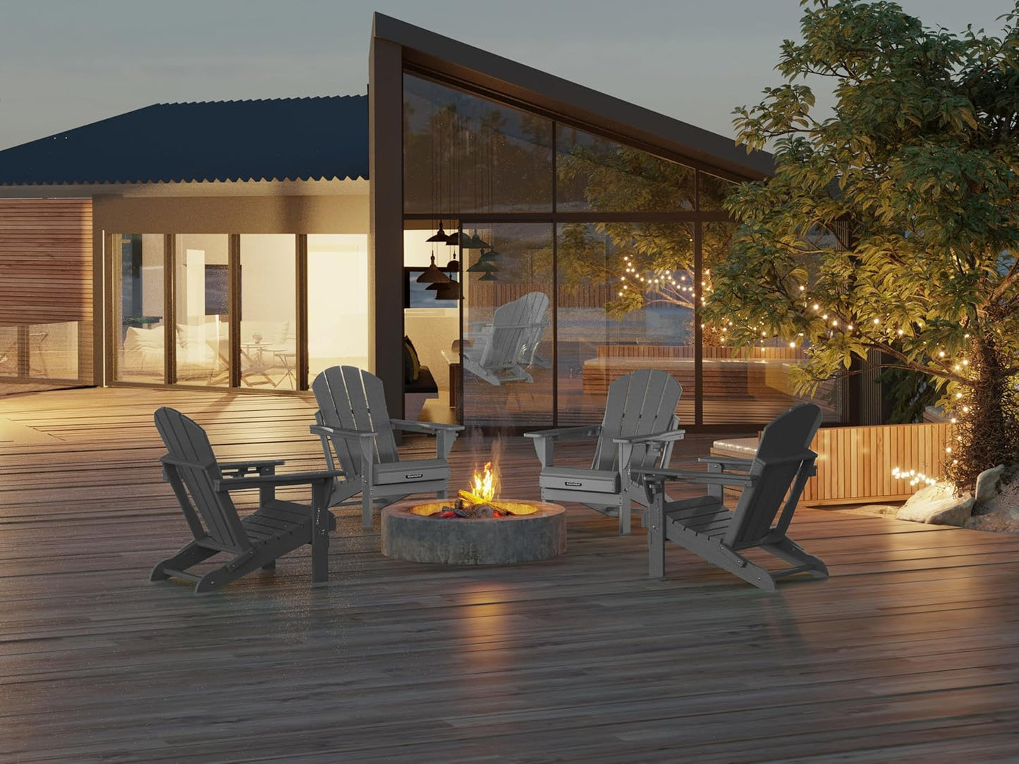 MUCHENGHY Folding Adirondack Chairs Set of 2 HDPE Weather Resistant, Patio Firepit Chairs, Sturdy Outside Chairs, Lawn Chairs, 15min Assembly 380lb Grey