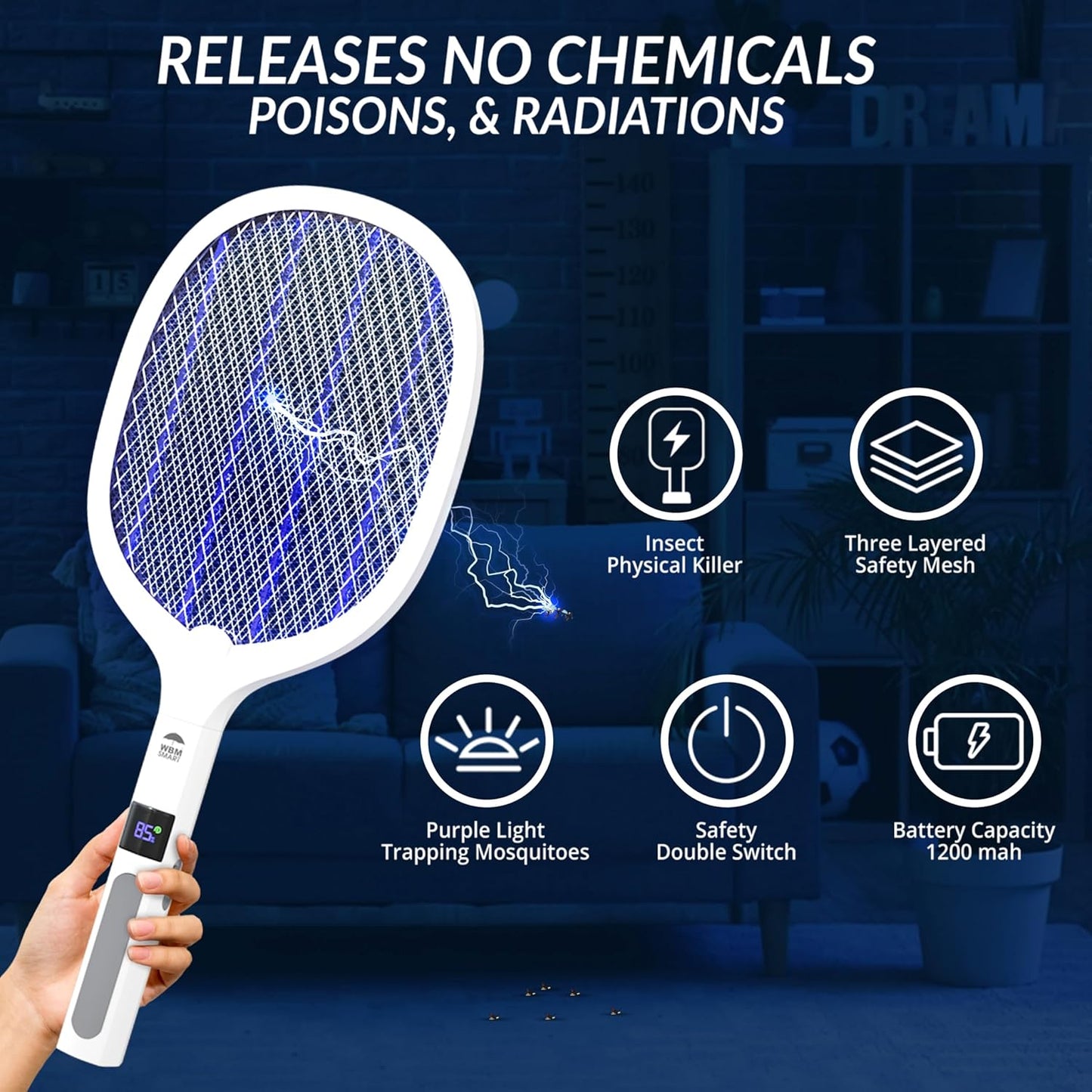 2 in 1 Electric Bug Zapper, Mosquitoes Trap Lamp & Racket, USB Rechargeable Electric Fly Swatter for Home and Outdoor Powerful Grid 3-Layer Safety Mesh Safe to Touch, Pack of 2