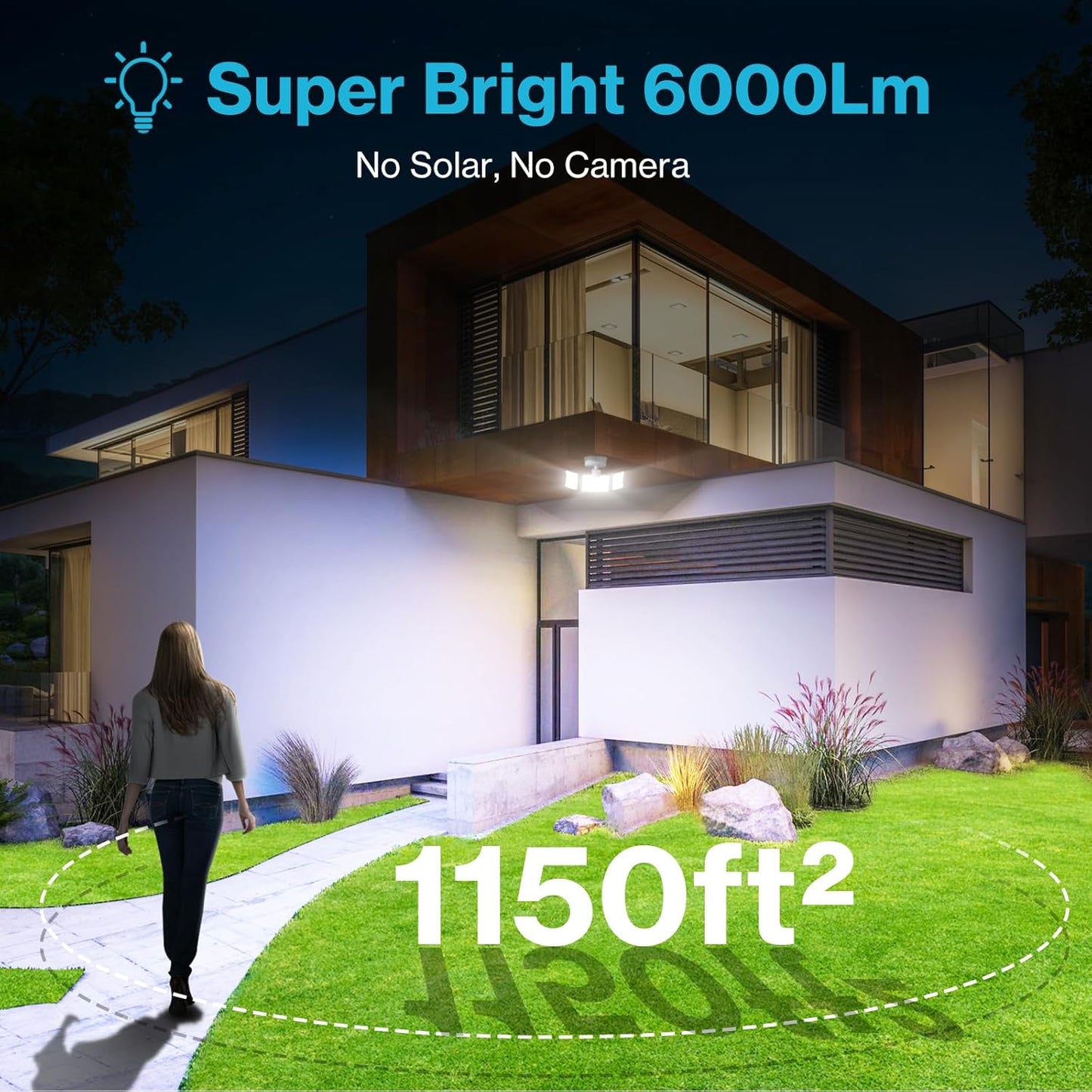 Olafus 65W Motion Sensor Outdoor Light, 2 Pack LED Security Light 6000LM, 6500K Exterior Motion Flood Light with 3 Adjustable Heads, for Outside Garage, Yard, Patio, IP65 Waterproof, White