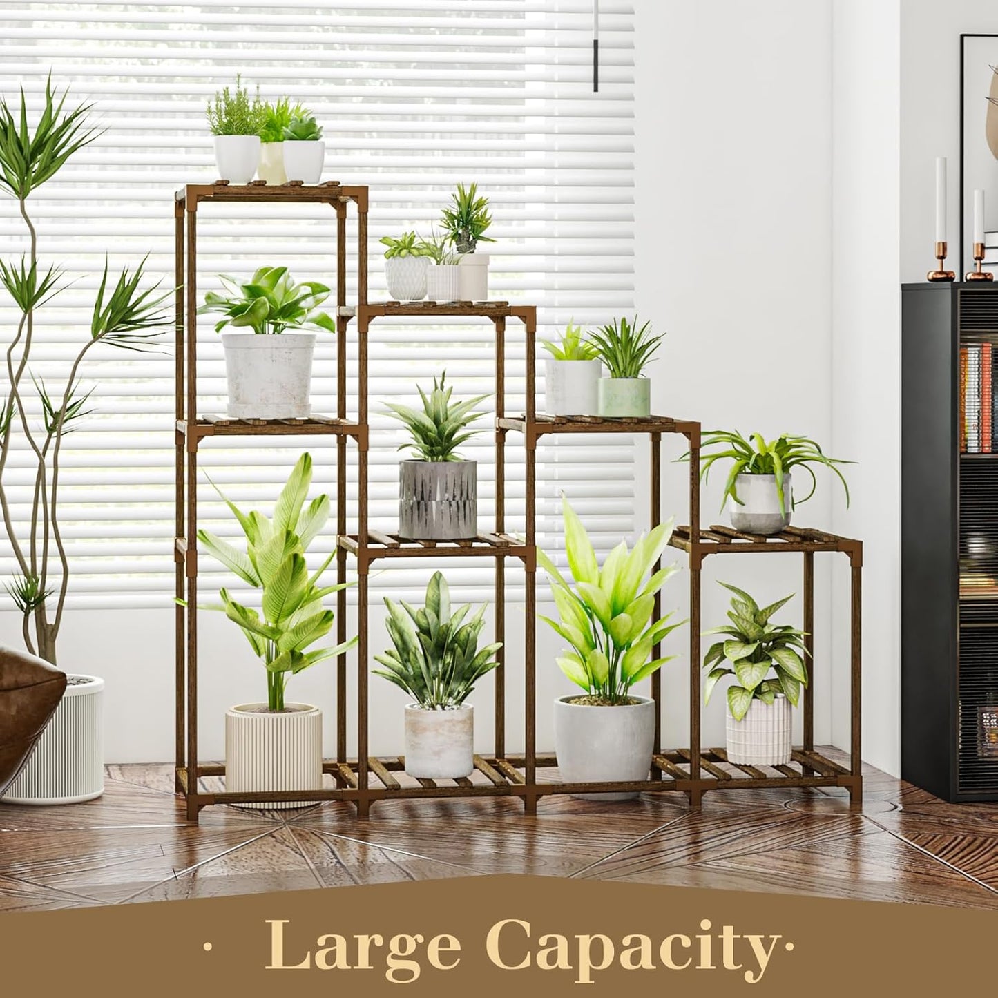 Bamworld Tall Plant Stand Indoor Wood Plant Shelf Outdoor Tiered Plant Rack for Multiple Plants 4 Tiers 10 Pots Ladder Plant Holder Plant Table for Plant Pots Boho Home Decor for Gardening Gifts