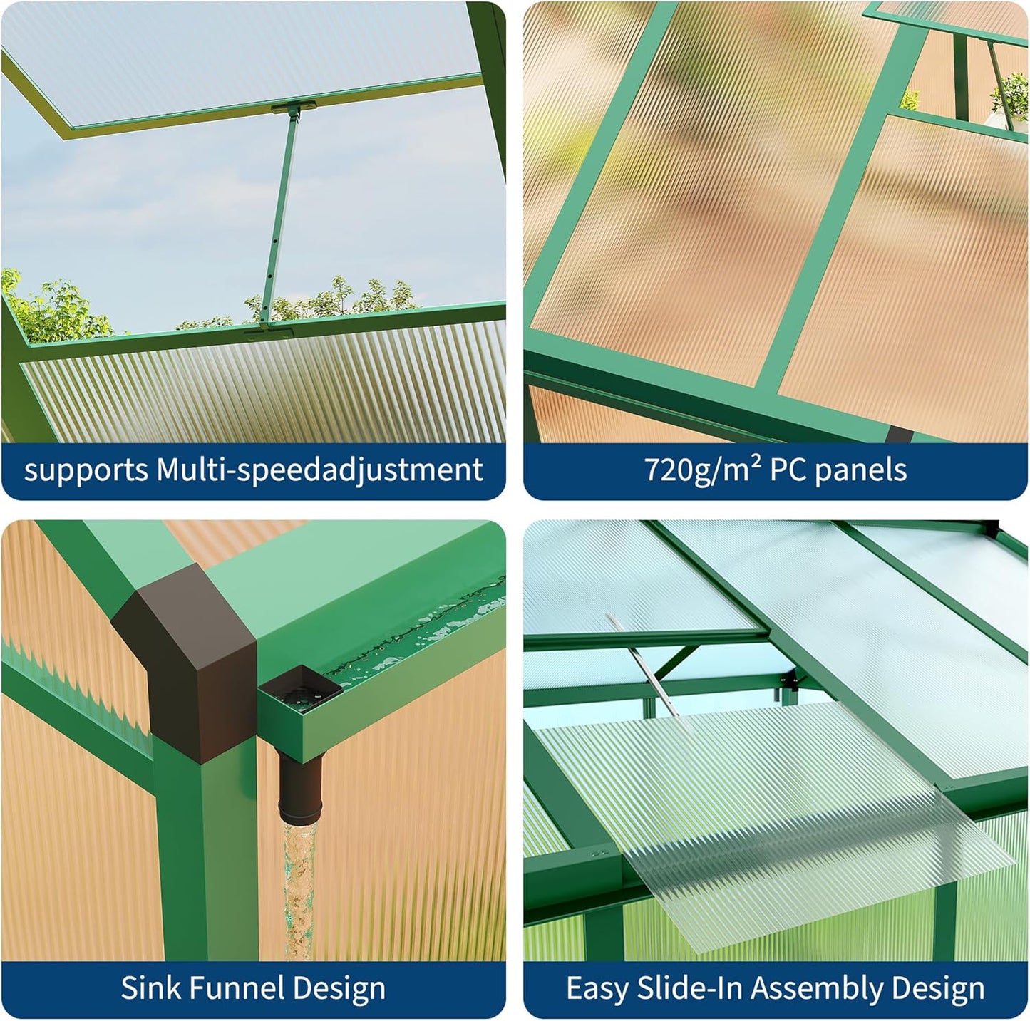 8 x 10 FT Greenhouse, Greenhouses for Outside, Polycarbonate Greenhouse with Aluminum Frame, Lockable Door and Ajustable Roof Vent for Backyard, Green Houses for Outside Garden Backyard, Patio