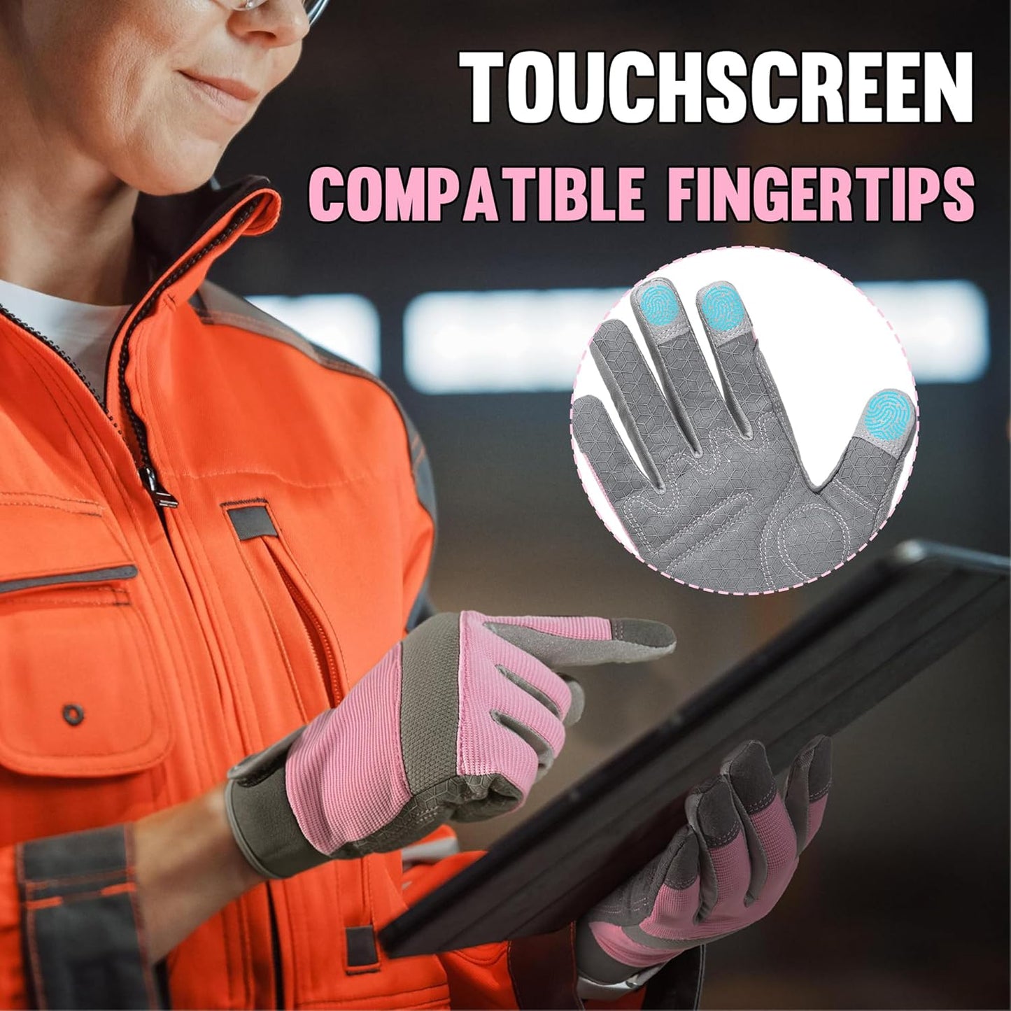 HANDLANDY Women Safety Work Gloves Utility Touch Screen Working Grip Glove for Yardwork Gardening Breathable Mechanic Gloves