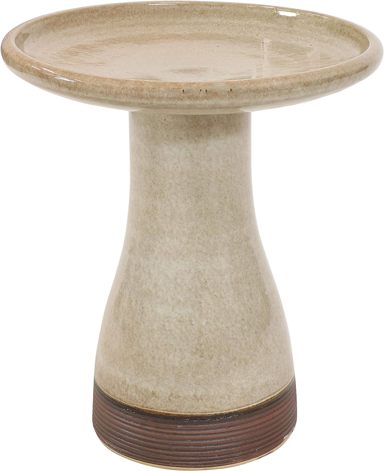 Sunnydaze 21" H Ceramic Bird Bath for Outside - Hand-Painted Outdoor Bird Bath Bowl, UV/Frost-Resistant Finish - Yam - Ribbed Pedestal