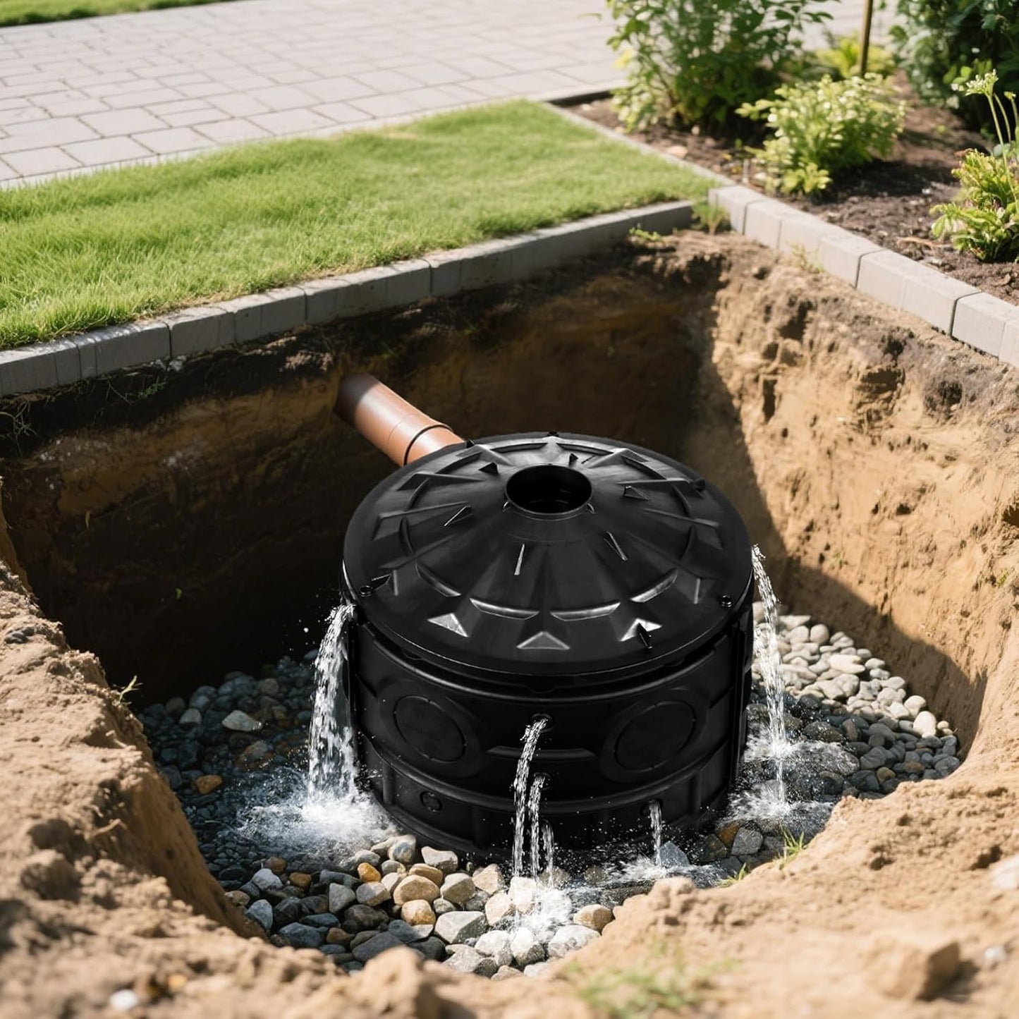 SQUEEZE master 50 Gallon Rainwater Collection Barrel-BPA Free Home Underground Rainwater Collection System-Prevents Flooding in Yard