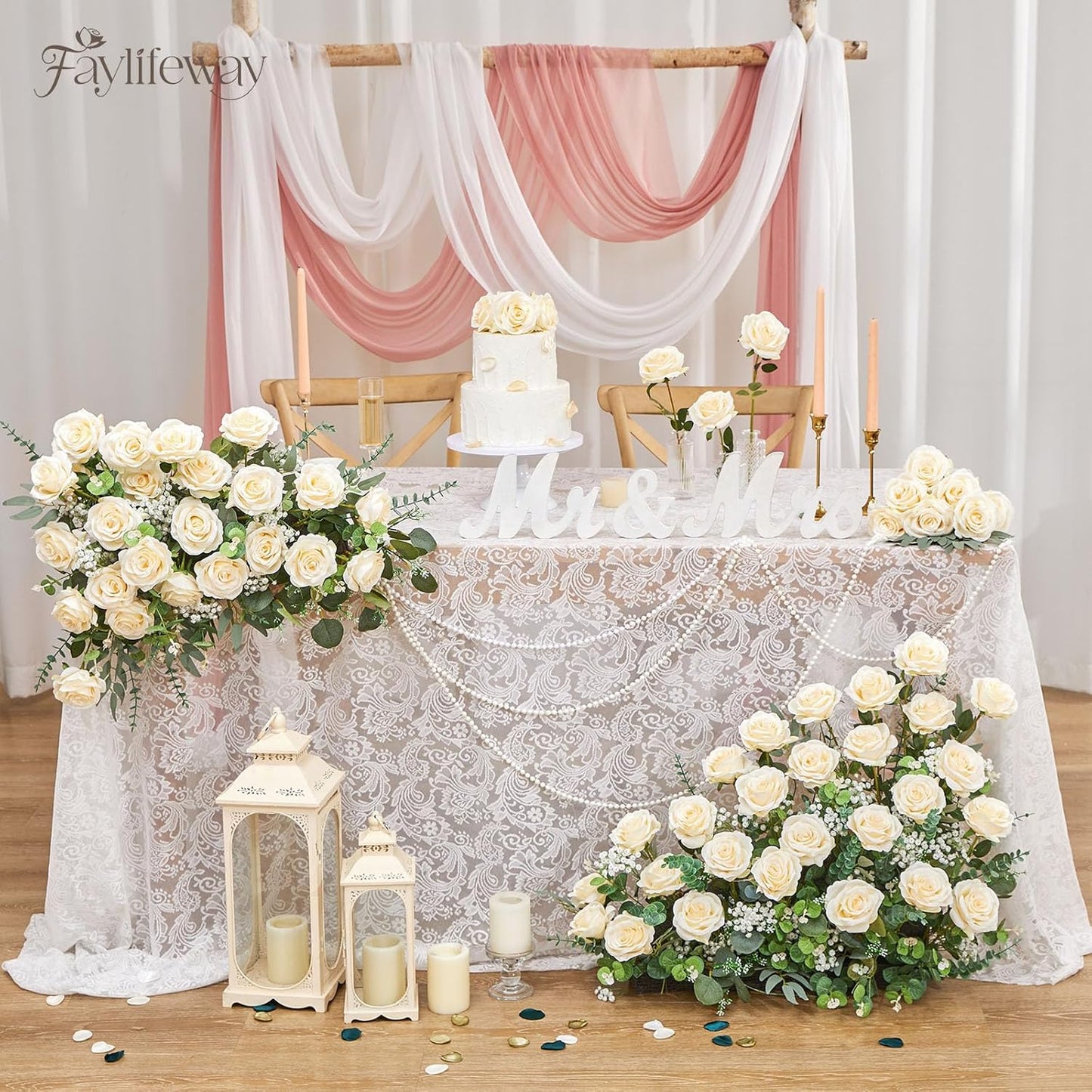 20PCS Artificial Roses Flowers, 3.9'' Silk Flower Head Fake Champagne Rose with Long Stems, Realistic Faux Roses Bouquet for DIY Wedding Home Party Office Decoration