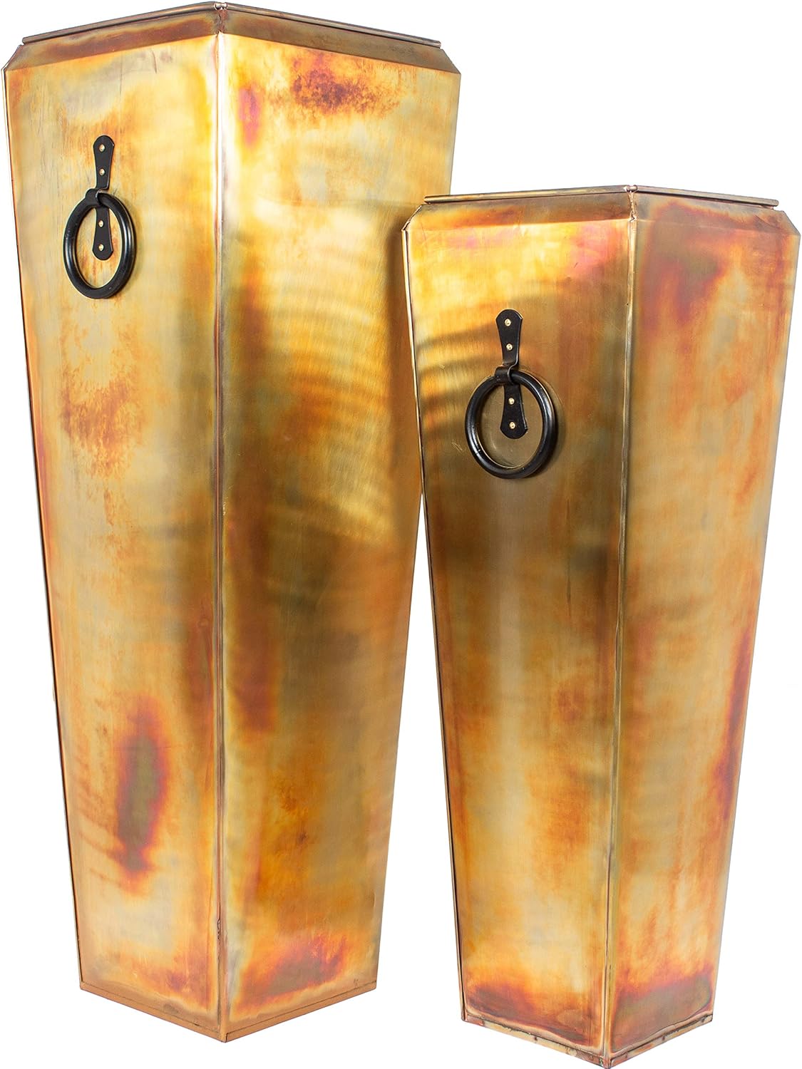 H Potter Tall Outdoor Planters for Balcony Garden Deck Front Porch or Indoor Copper Flower Pots Set of 2