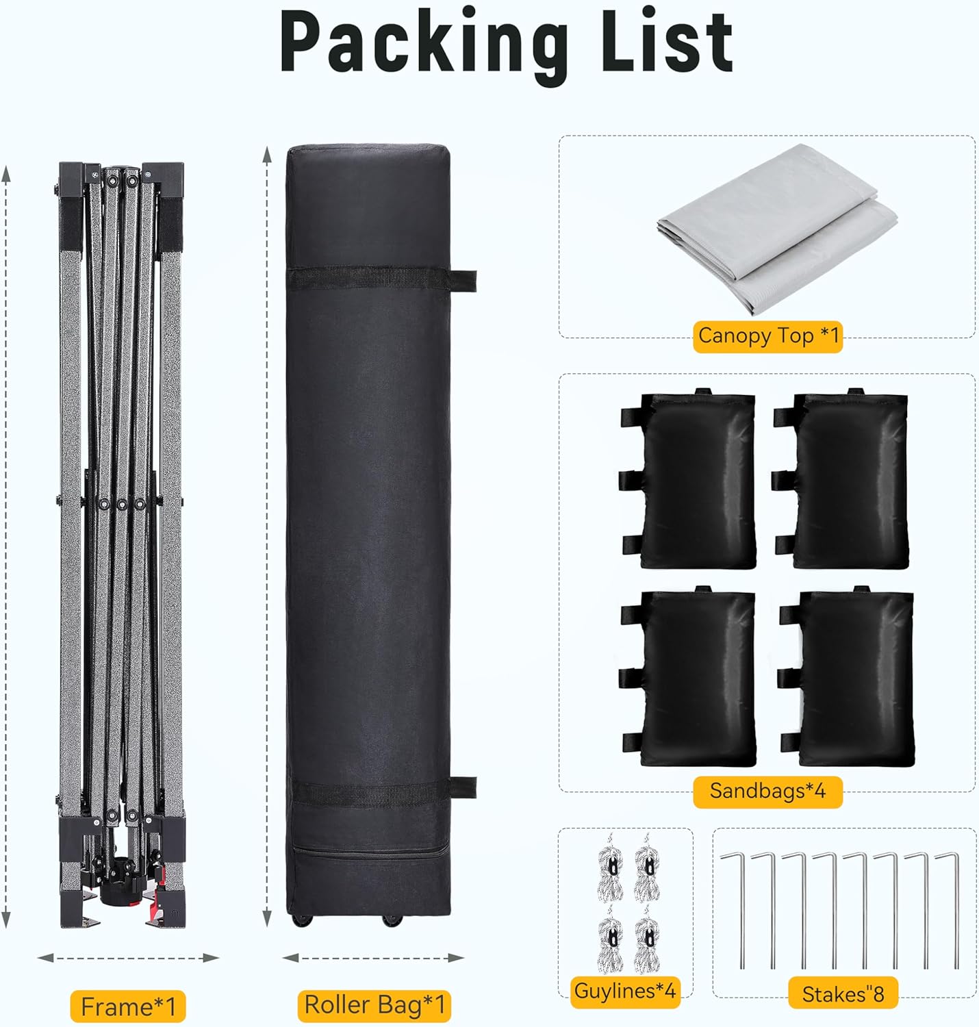 Canopy Tent 10x10, 1-Person Setup Pop Up Canopy Tent with Roller Bag, 3 Adjustable Height, 4 Sandbags, 8 Stakes, 4 Guylines, Waterproof and UPF50+ Sun Protection Outdoor Canopy for Party，Beach