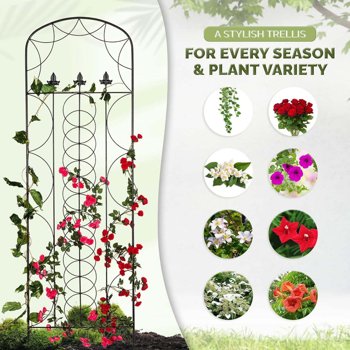 Idzo 71 in. Decorative Metal Trellis for Climbing Plants Outdoor, Heavy-Duty Steel Garden Trellis with Durable Powder Coating, Black