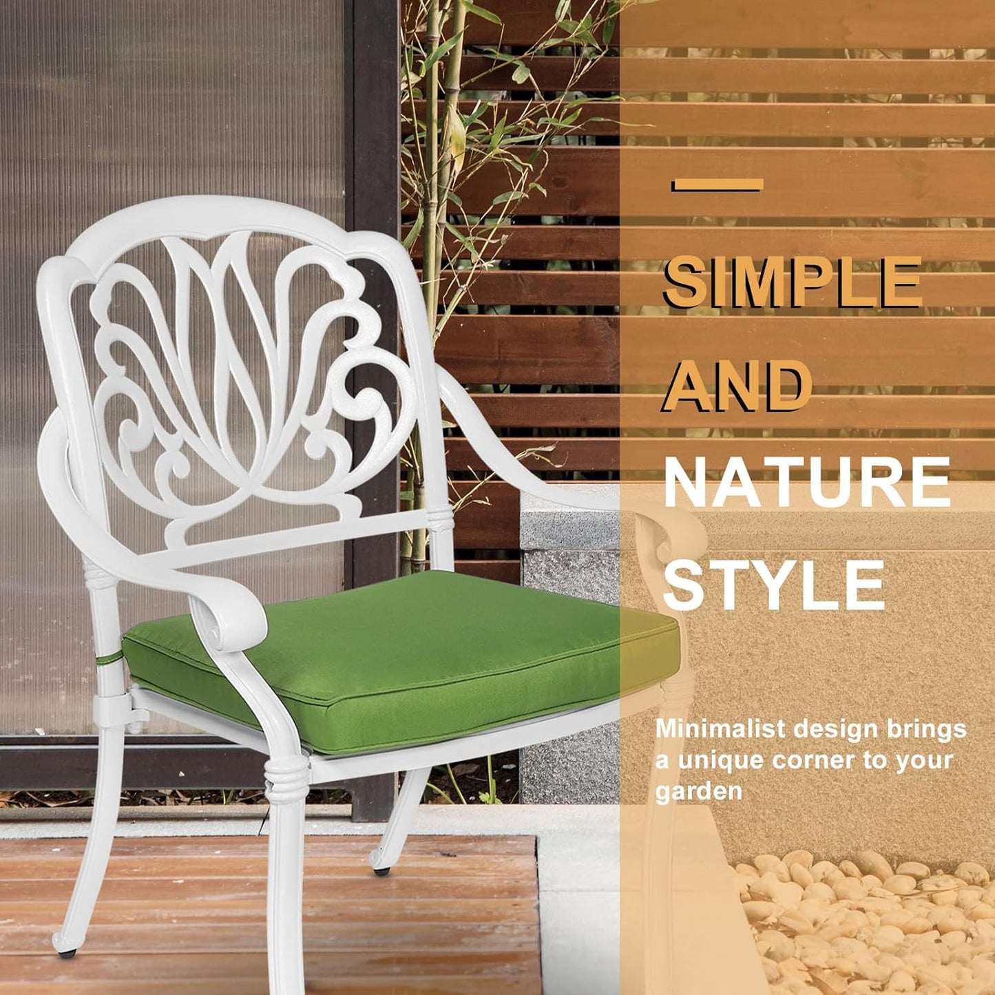 3-Piece Outdoor Patio Dining Set, All-Weather Cast Aluminum Patio Furniture Set for Backyard Garden Deck with 2 Cushioned Chairs and 35.4” Round Table, 2" Umbrella Hole, White