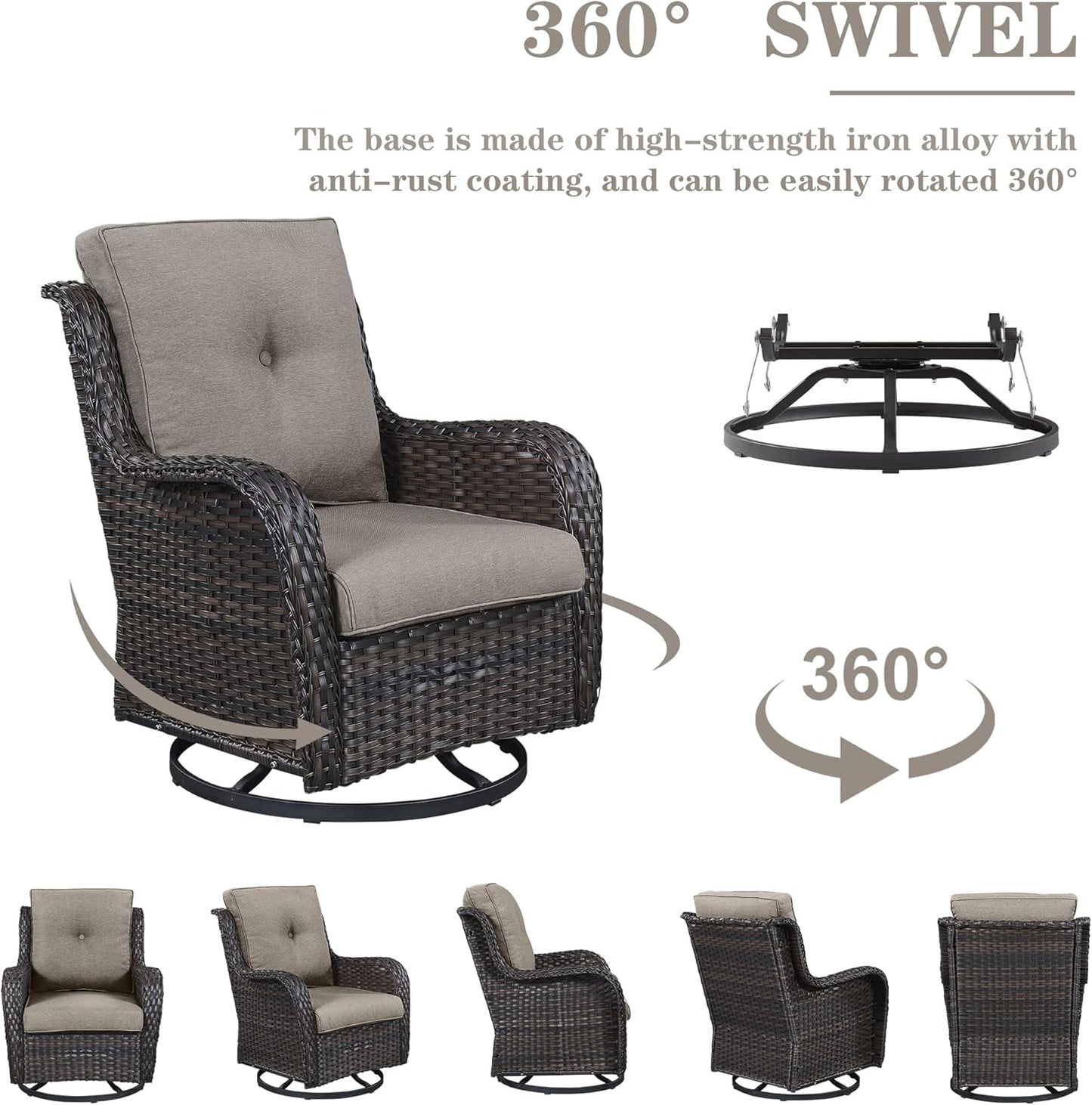 4 Pieces Patio Furniture Sets, Wicker Patio Swivel Glider Chair with Ottomans, Outdoor Furniture Set for Outside Porch, Deck, Balcony, Garden