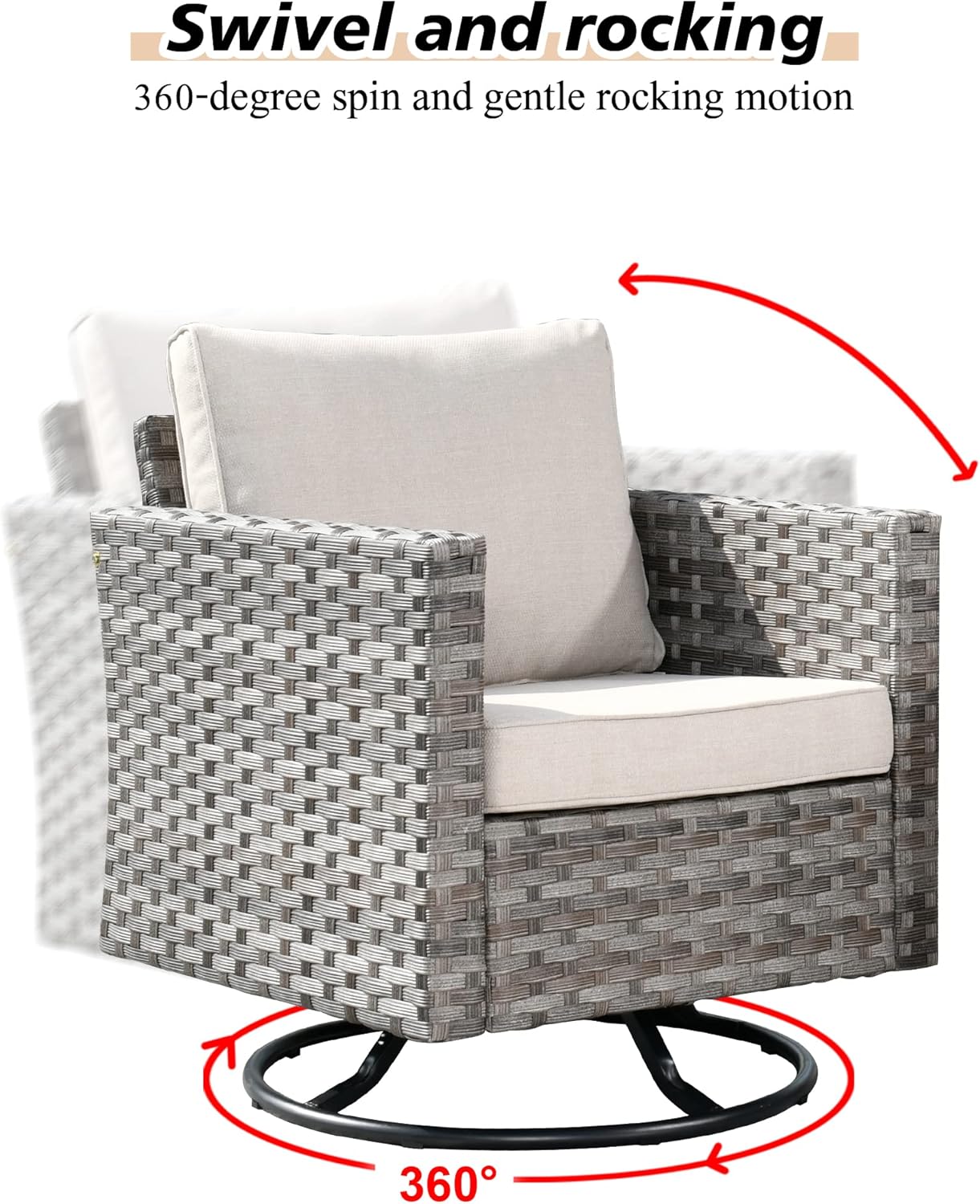 HOOOWOOO 9 Piece Modular Patio Outdoor Sectional Furniture Set with Gas Propane Fire Pit Table,Wicker Conversation Sofa Set with Swivel Chairs,Outside Couch Set(Beige)