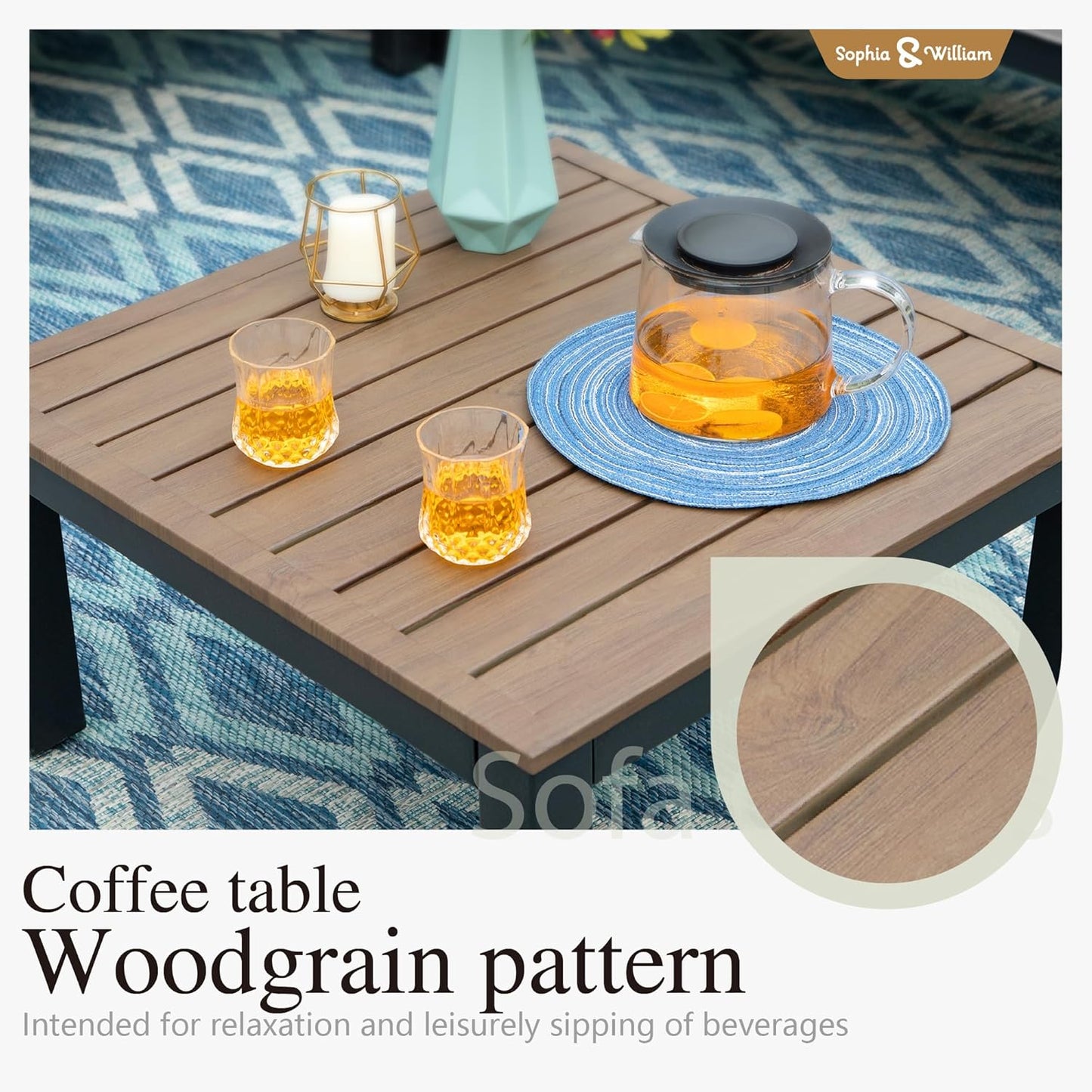 Sophia & William 5 Pieces Outdoor Patio Furniture Set, Metal Sectional Sofa Set Patio Conversation Set with Cushions-2 x Single Sofa with Side Table, 2 x Loveseat, 1 x Tea Table