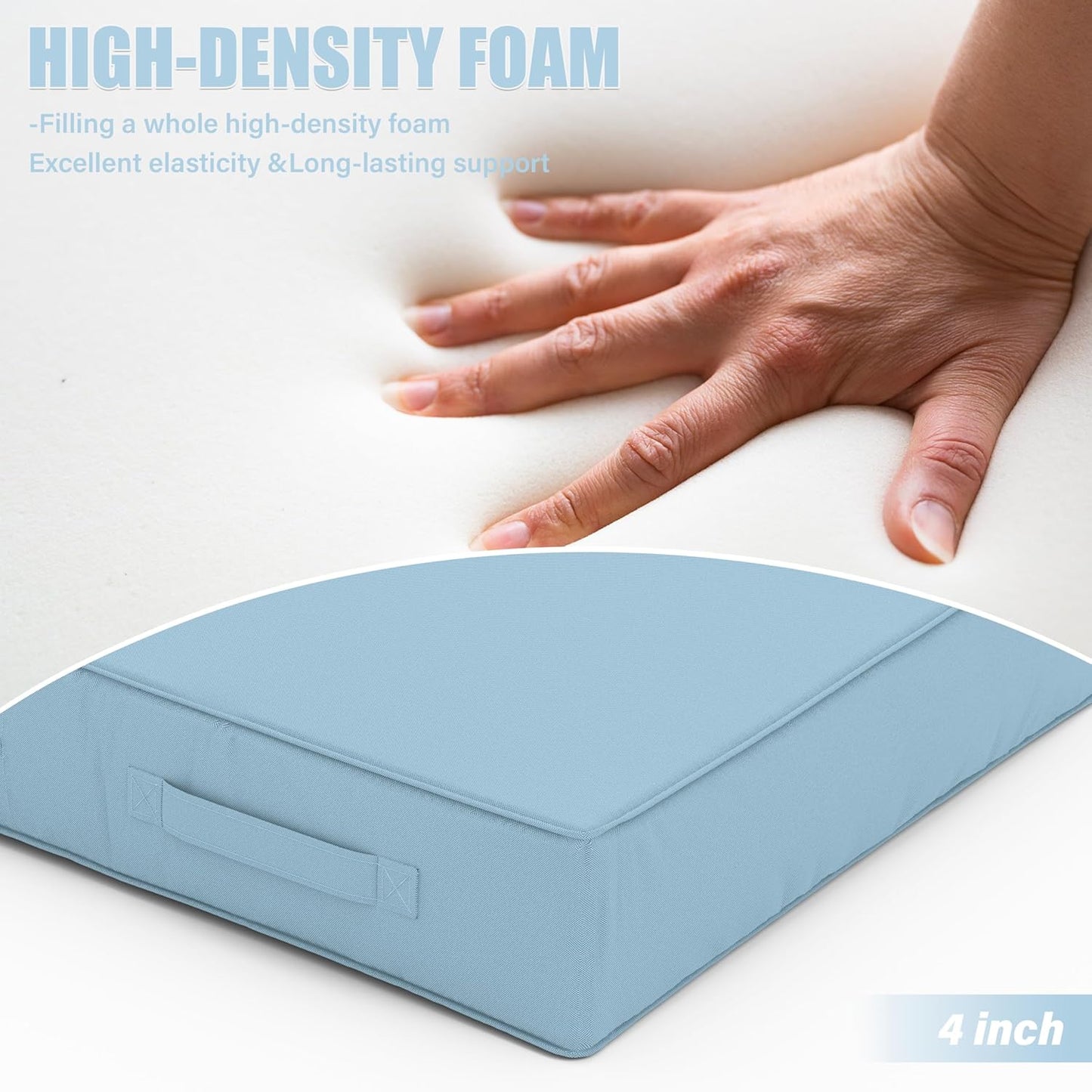 Patio Chair Cushions 19 X 19 X 4 Inch Waterproof Outdoor Seat Cushions for Patio Furniture, Outdoor Sofa Couch Pads with Ties & Handle, Set of 2, Light Blue