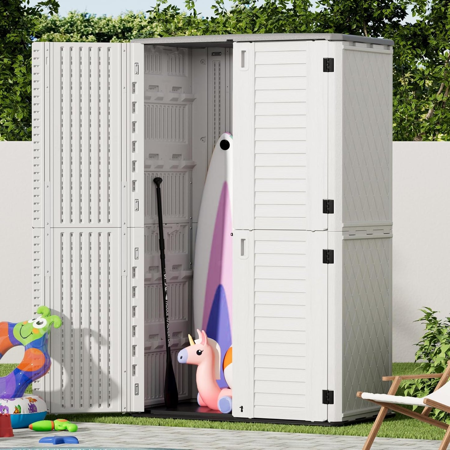 Outdoor Storage Cabinet Waterproof,Resin Vertical Storage Shed Lockable, 66 Cubic Feet Outdoor Storage Box for Garden/Backyard/Home/Pool