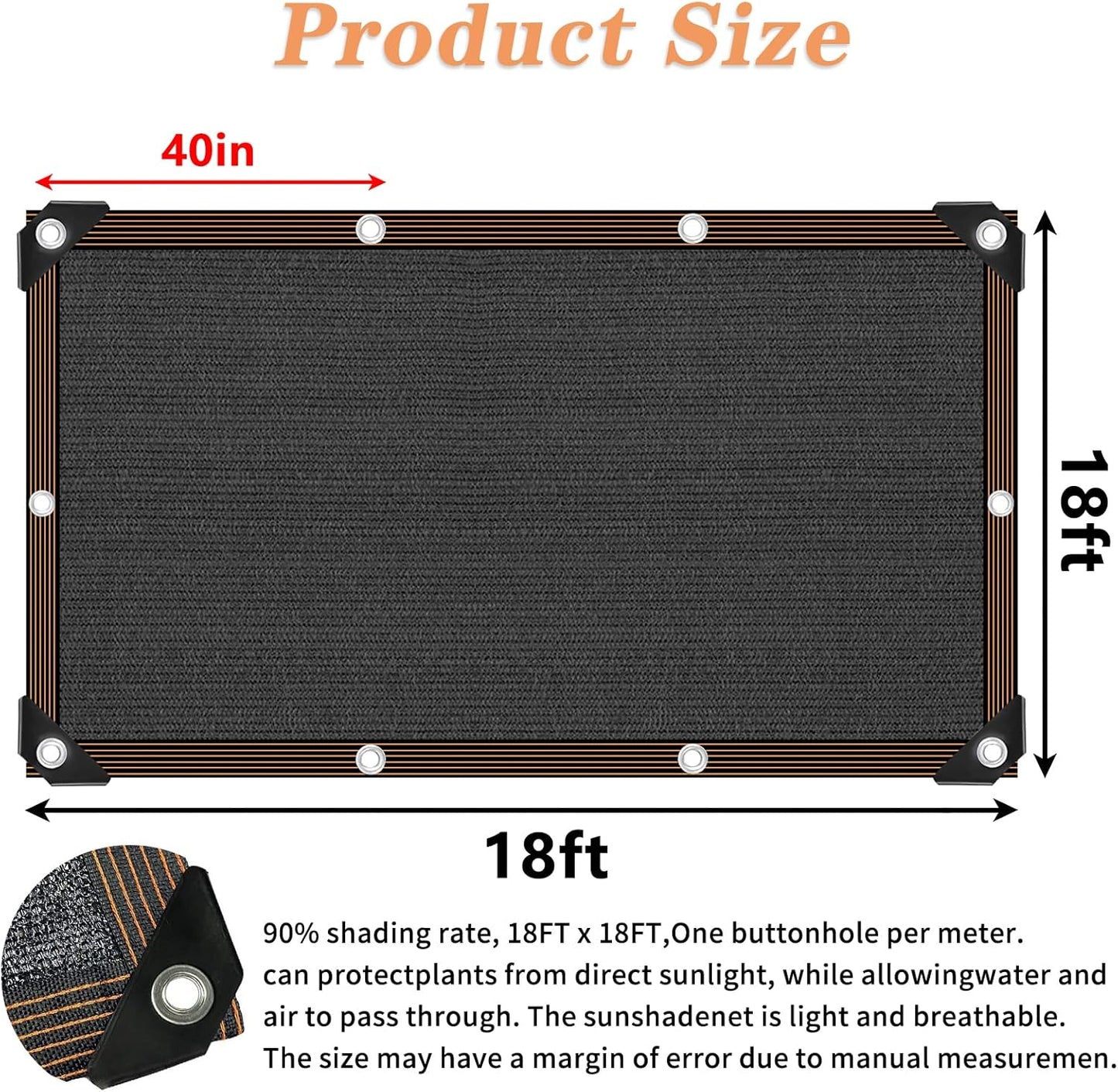 QLOFEI 18x18 FT Shade Cloth for Garden, 80-90% Sunblock Neting Cover with Grommets, Sun Screens for Patio Plants Greenhouse, Shade Cloth for Kennel Chicken Coop Pergola Outdoor