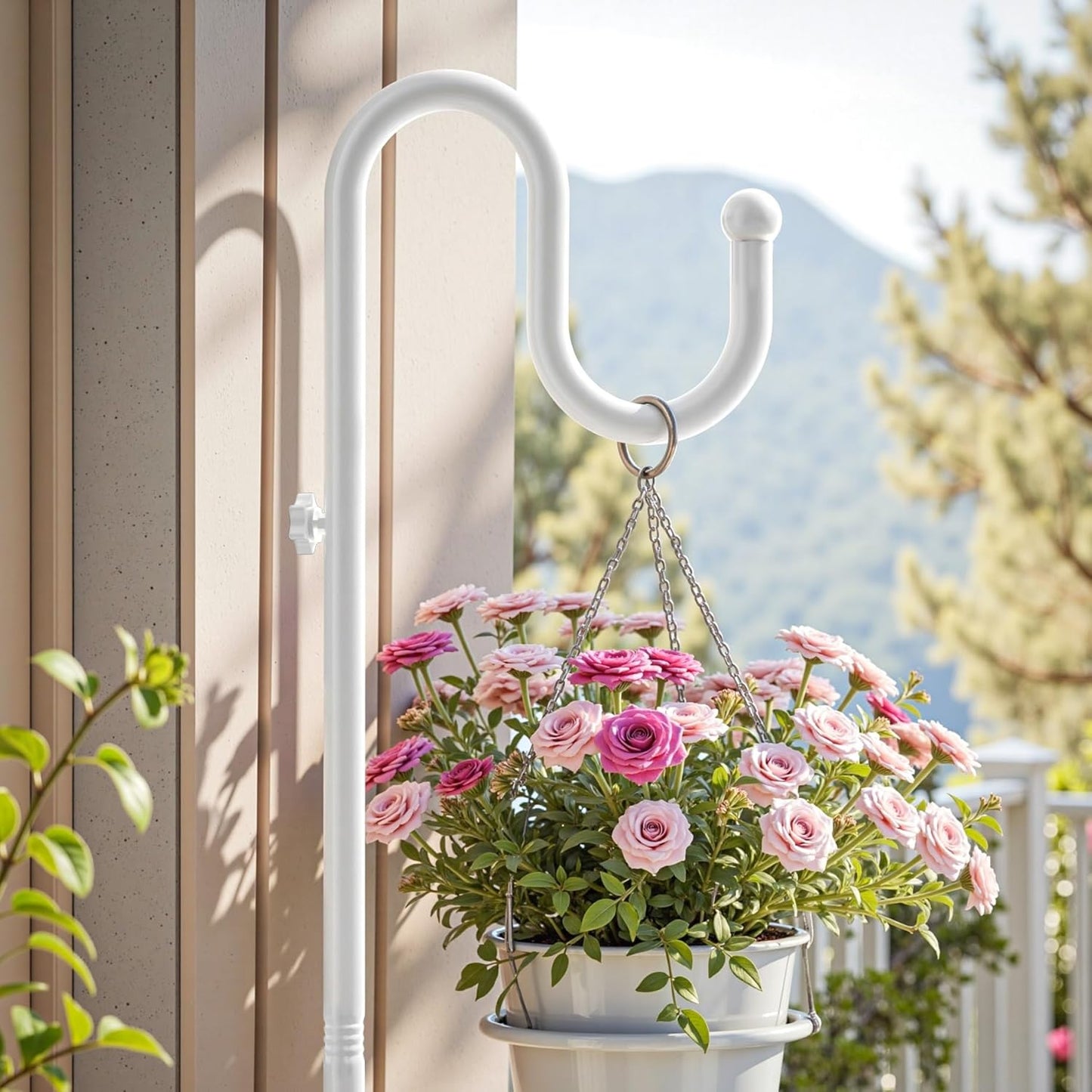 niffgaff 74" Shepherds Hook Stand for Plant: Hanging Bird Feeders, Plants, Lanterns, Wreath and Wind Chimes, Adjustable Free Standing Pole Holder with Heavy Duty Base, Holds Up to 20 LBS, White