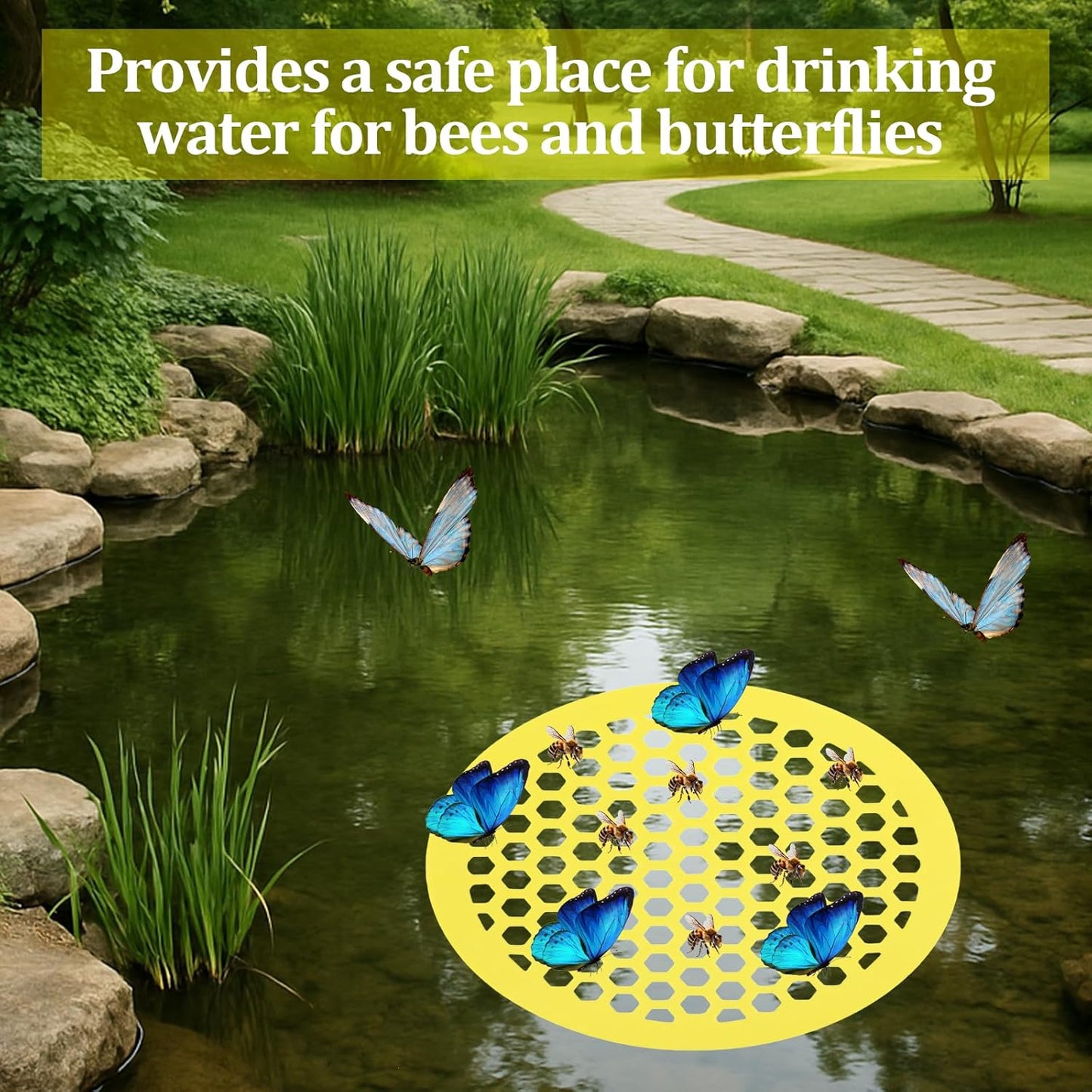 2 Pack Floating Bee Island,Round Floating Bee Watering Station- Butterfly Bee Waterer for Feeding, Bee Bath,Butterfly Feeders for Outdoors