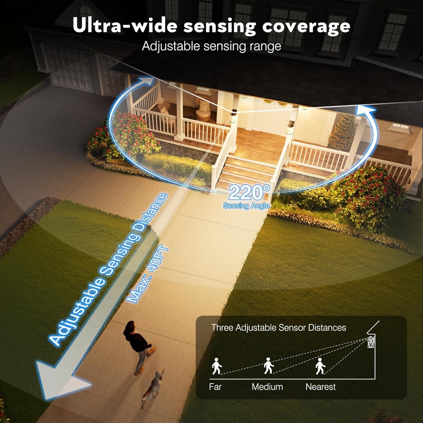 VIANIS Motion Sensor Porch Light, Gold Outdoor Light Fixture Dusk to Dawn, Outdoor Motion Sensor Light Wall Mount, Waterproof, Weather Resistant Carriage Lantern for House, Garage, Front Door