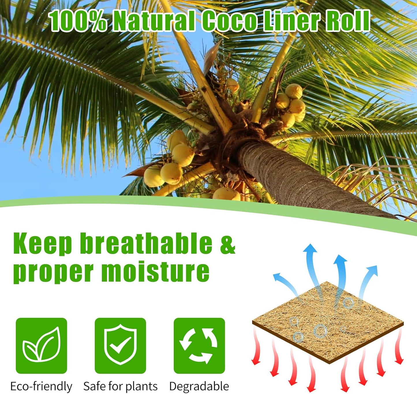 Coco Liner Roll 24x120 Inch, Natural Coconut Liners for Planter Flower Basket, Thick Coco Fiber Mat for Hanging Basket, Garden Decoration, Animal Pet Pads, Reptile Carpet