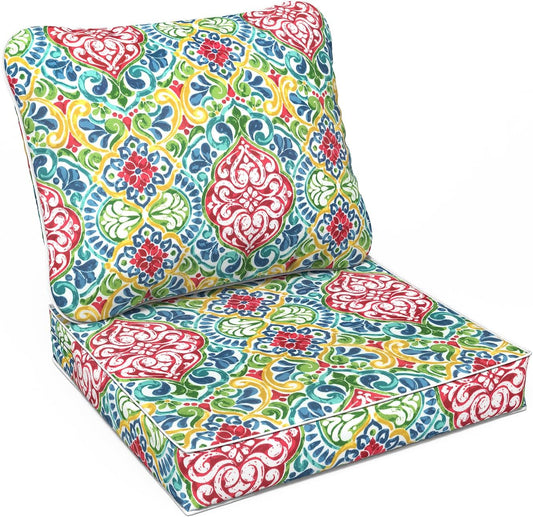 LVTXIII Outdoor Deep Seat Cushion Patio Seat and Back Cushion Set Seasonal Chair Cushion for Dining Arm Chairs, Wicker Chairs and Garden Furniture Decoration, 24"x24"x4", Damask Red