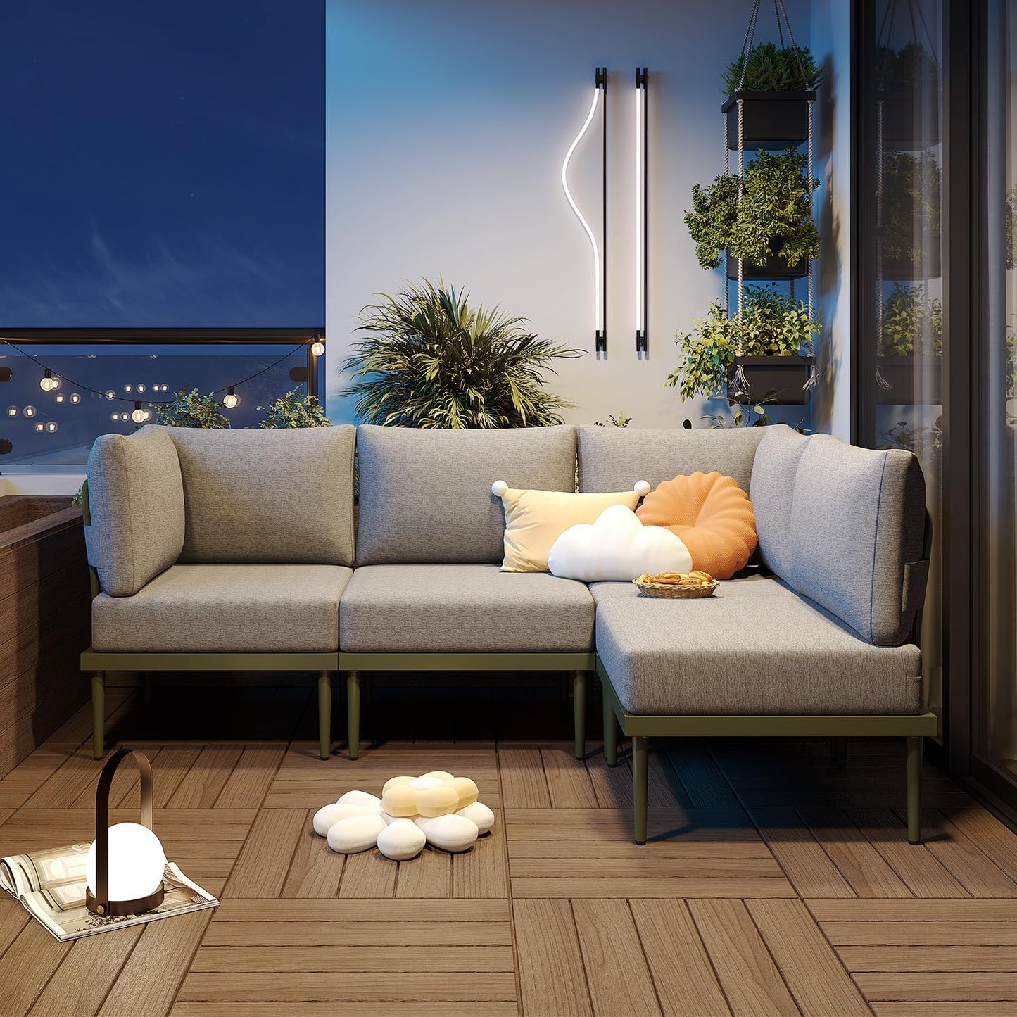 Sundale Outdoor 4 Pieces Metal Patio Furniture Set, Outdoor Sectional Sofa w/6 Inch Olefin Cushion, Modern Outdoor Conversation Sets